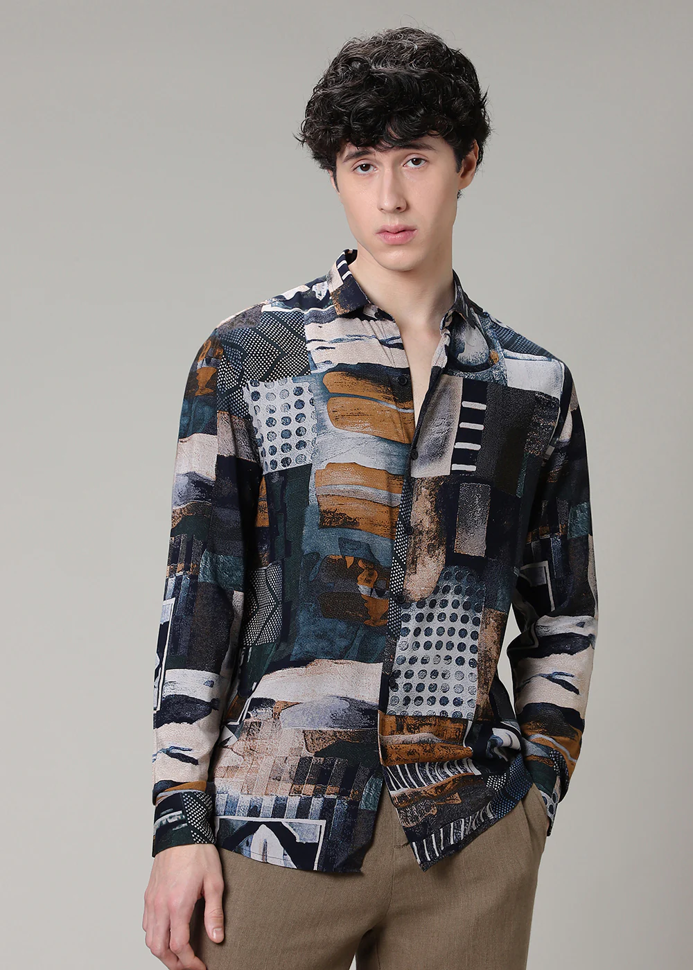 Navy Blue Print Feather Shirt - Image 3