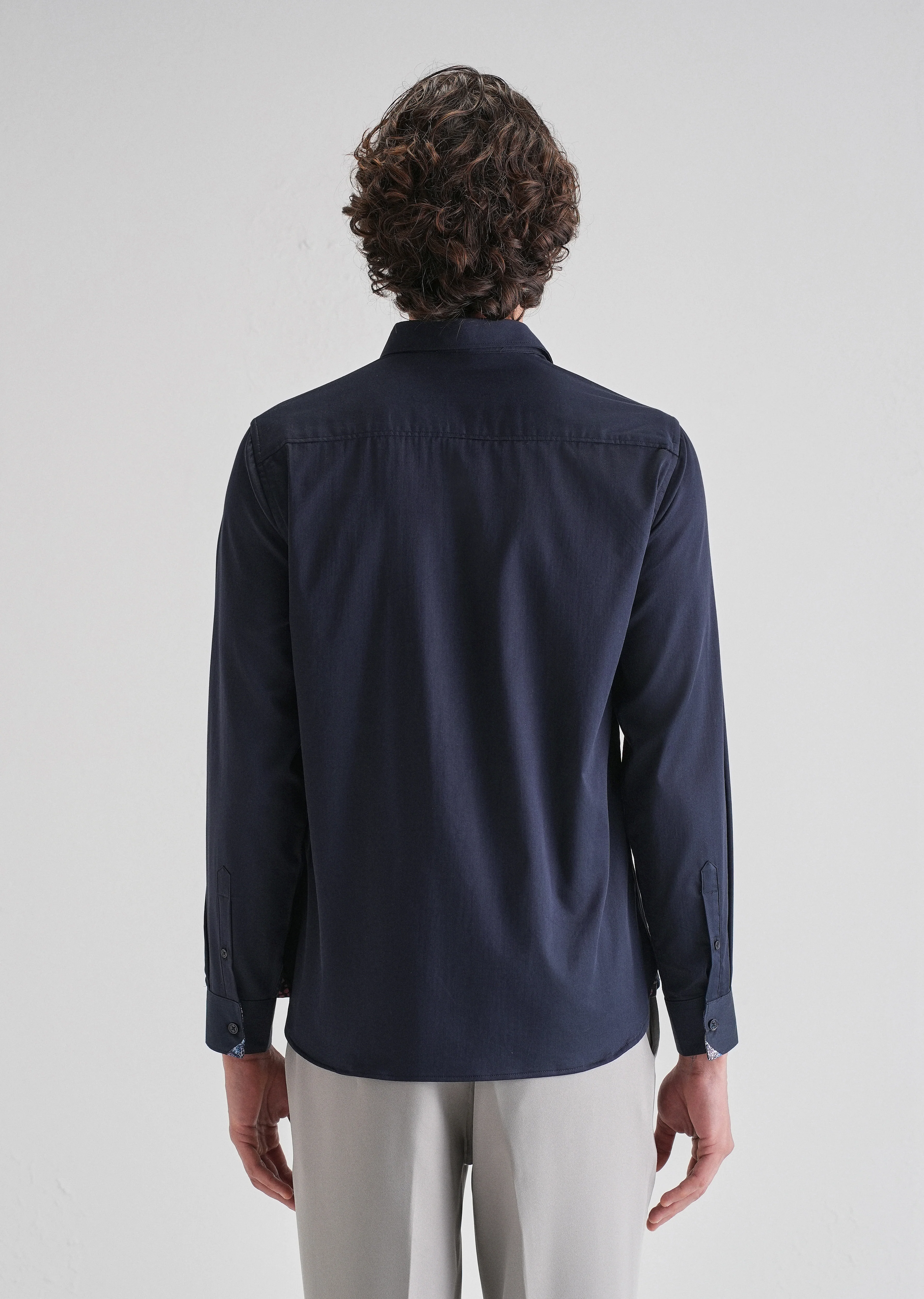 Navy Blue Printed Cuff Shirt - Image 2