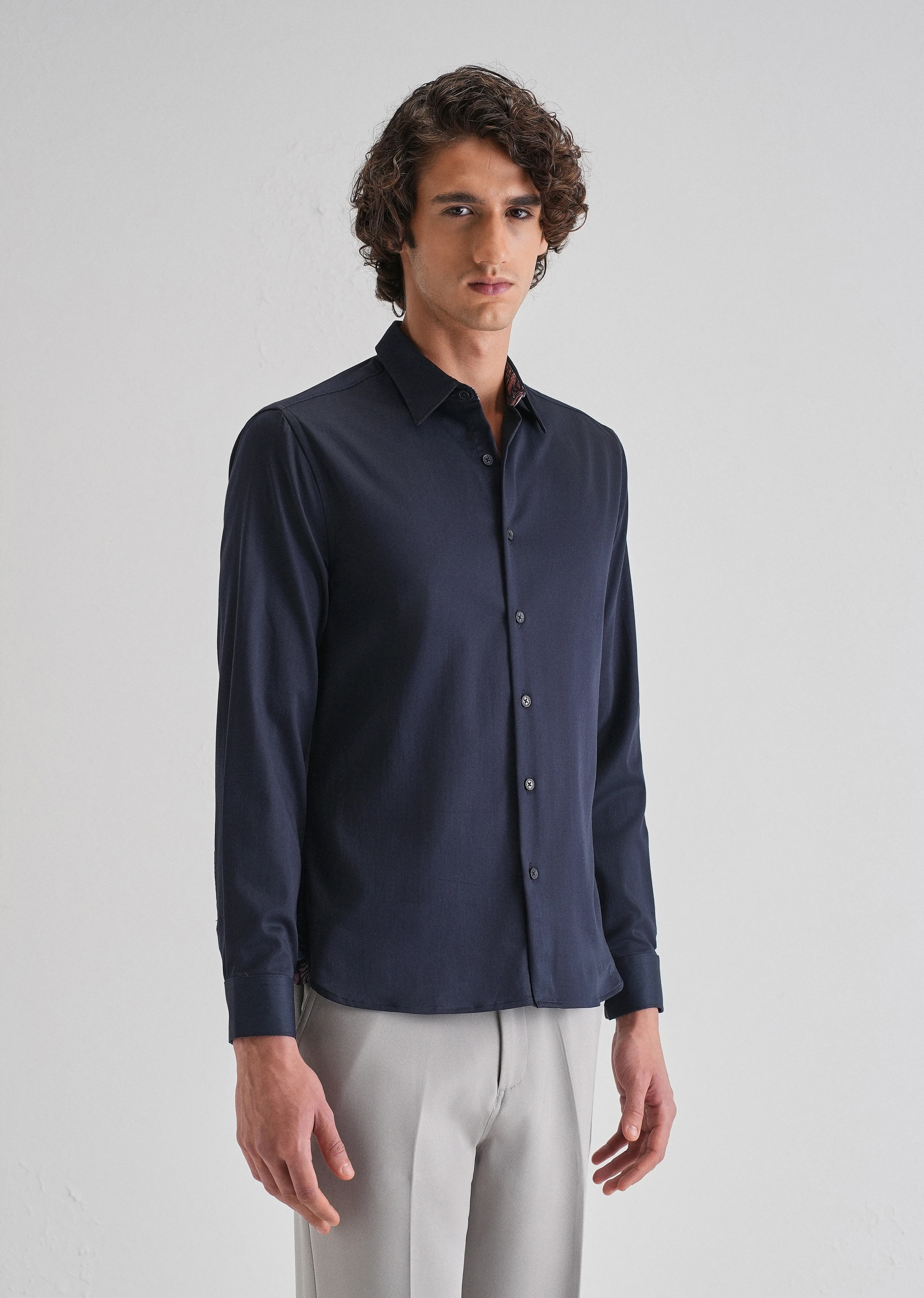 Navy Blue Printed Cuff Shirt - Image 4