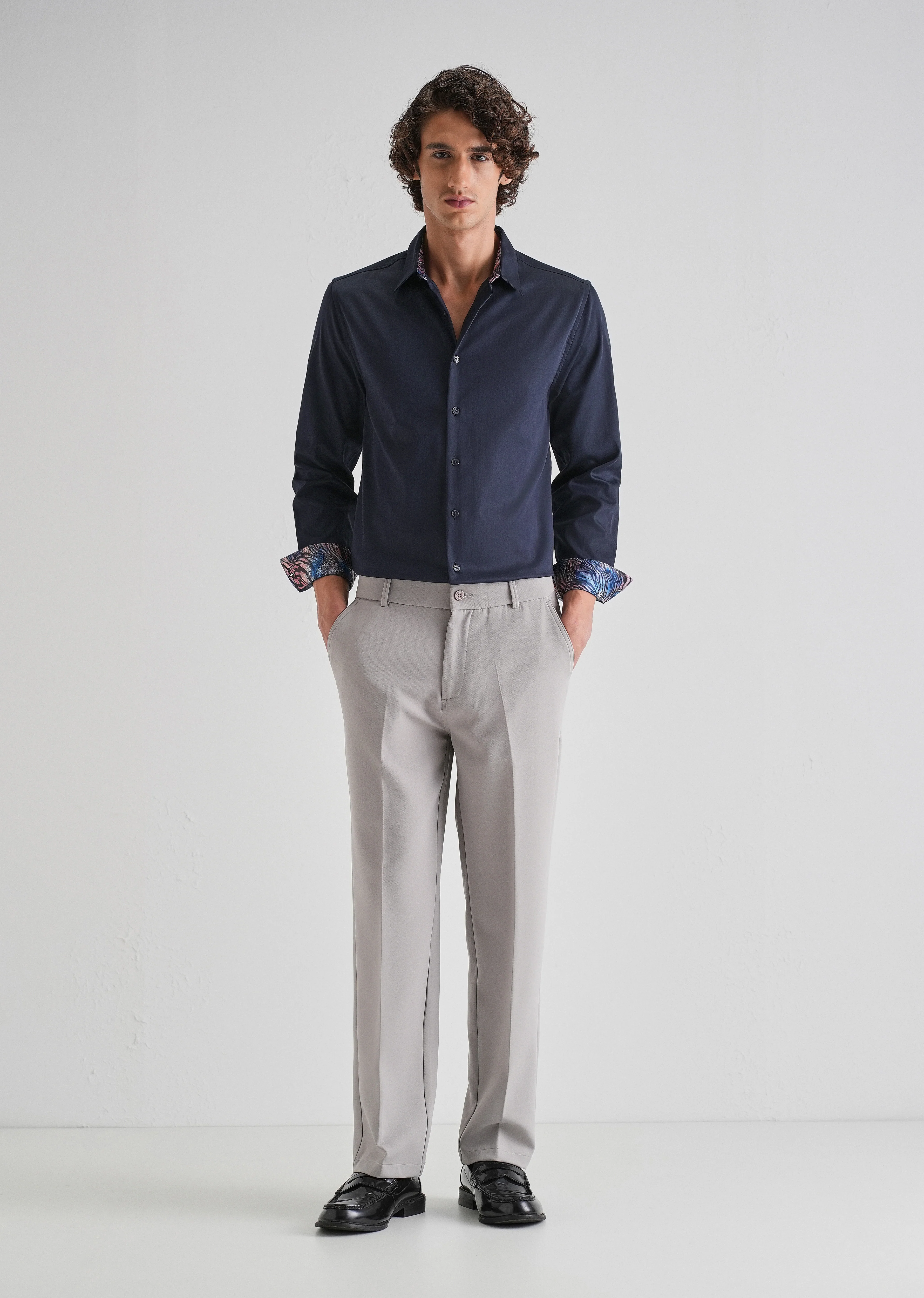 Navy Blue Printed Cuff Shirt - Image 6