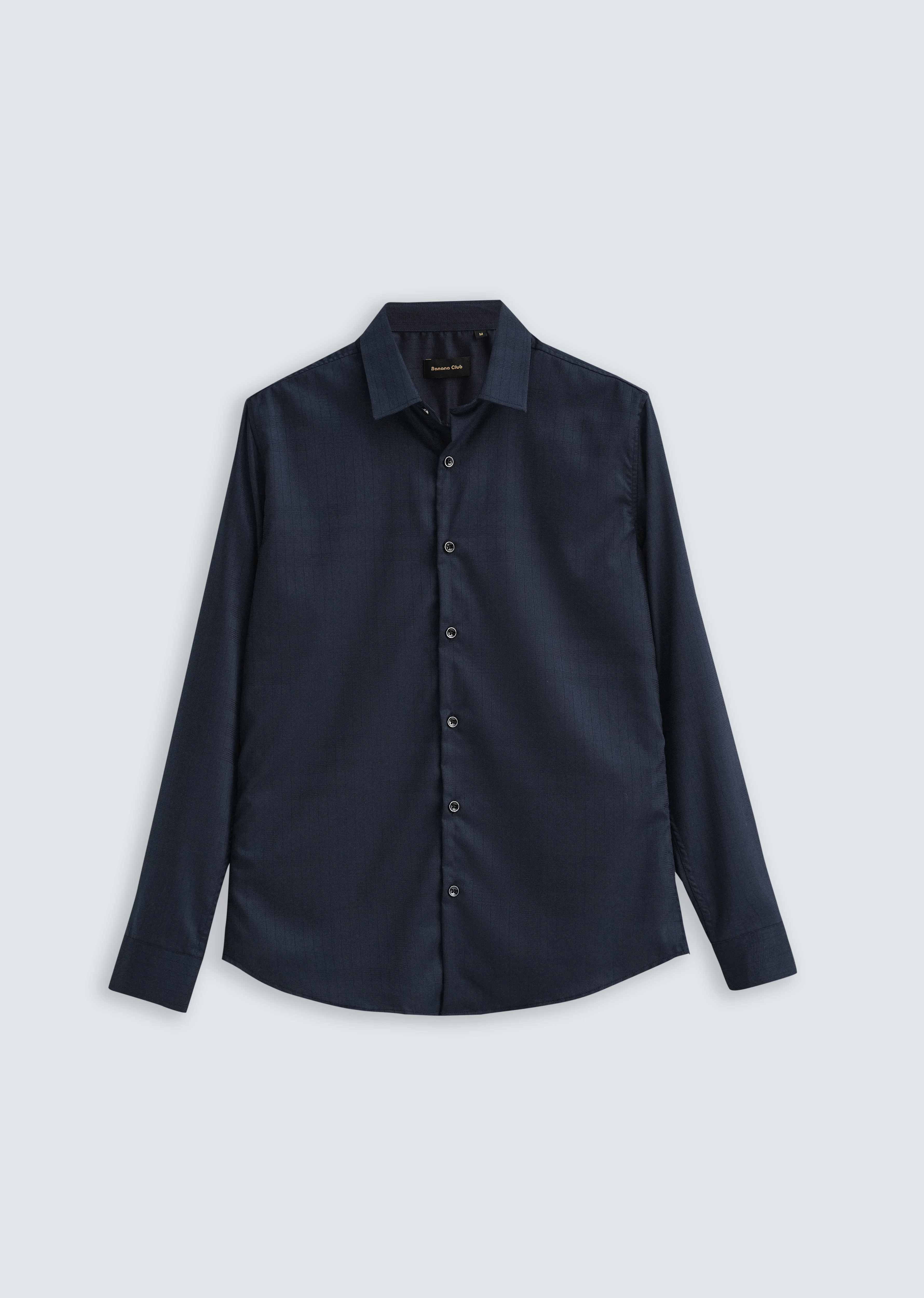 Navy Blue Self Striped Plain Shirt - Image 2