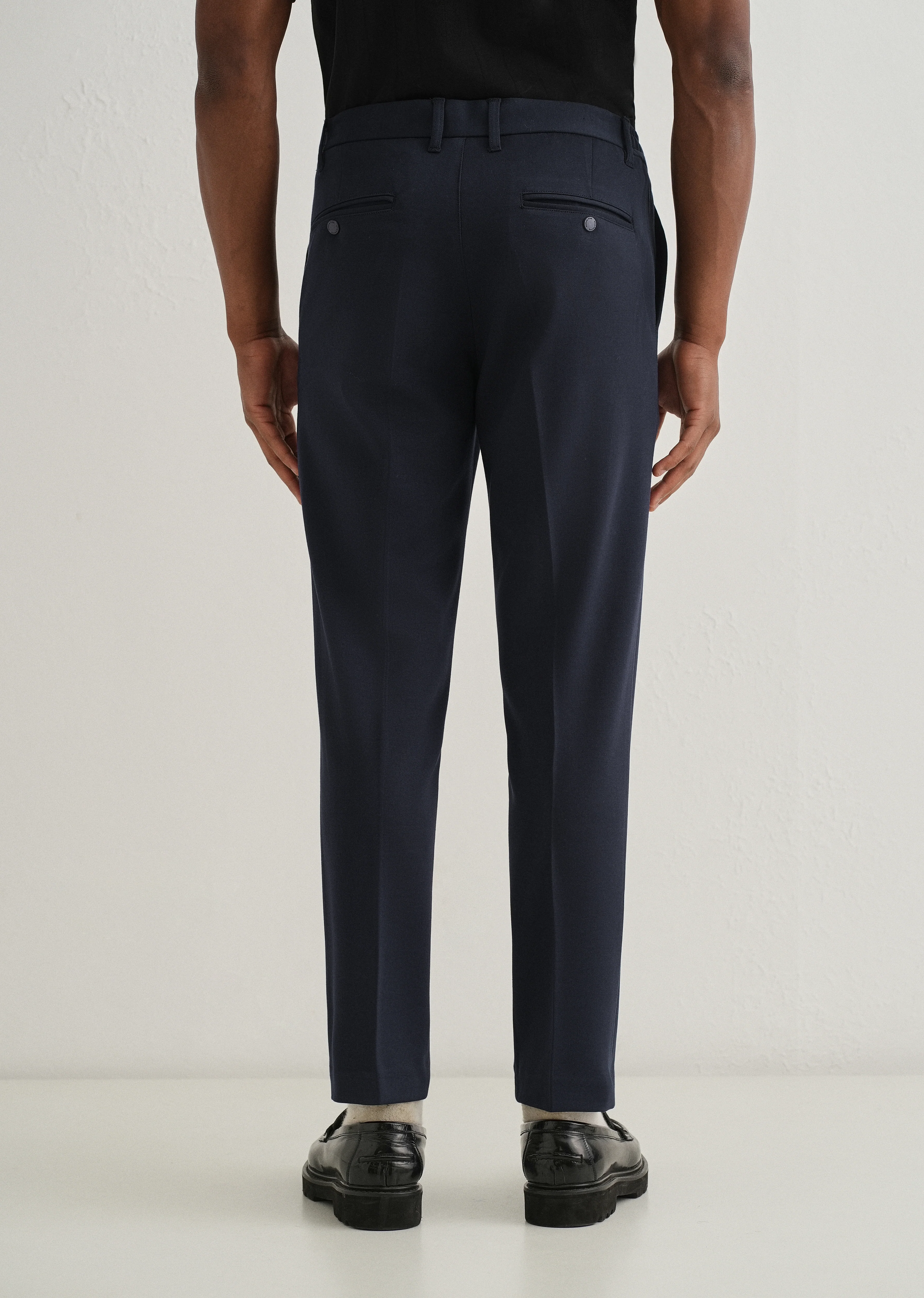 Navy Blue Semi Elasticated Slim Fit Trouser - Image 2