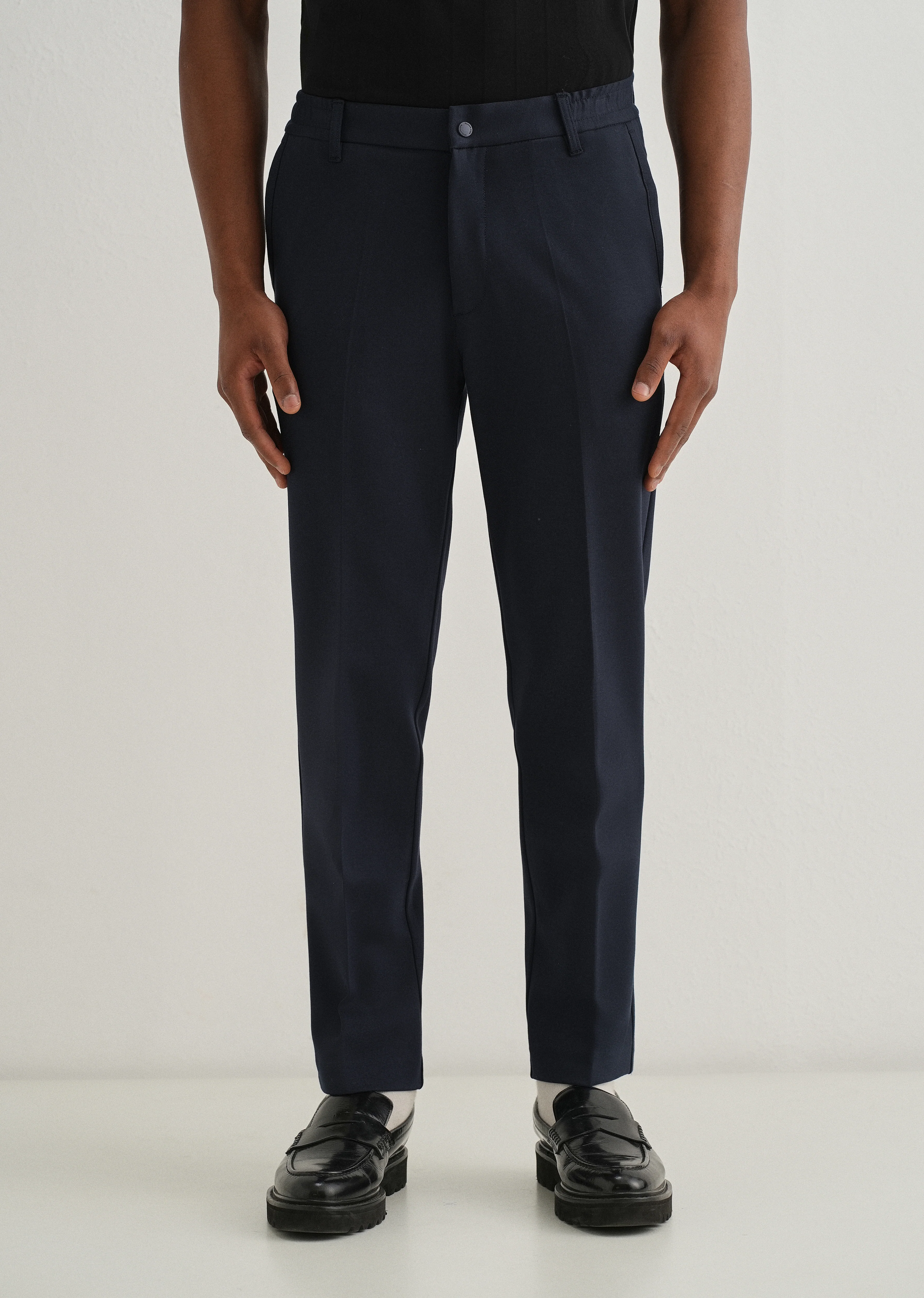 Navy Blue Semi Elasticated Slim Fit Trouser - Image 3