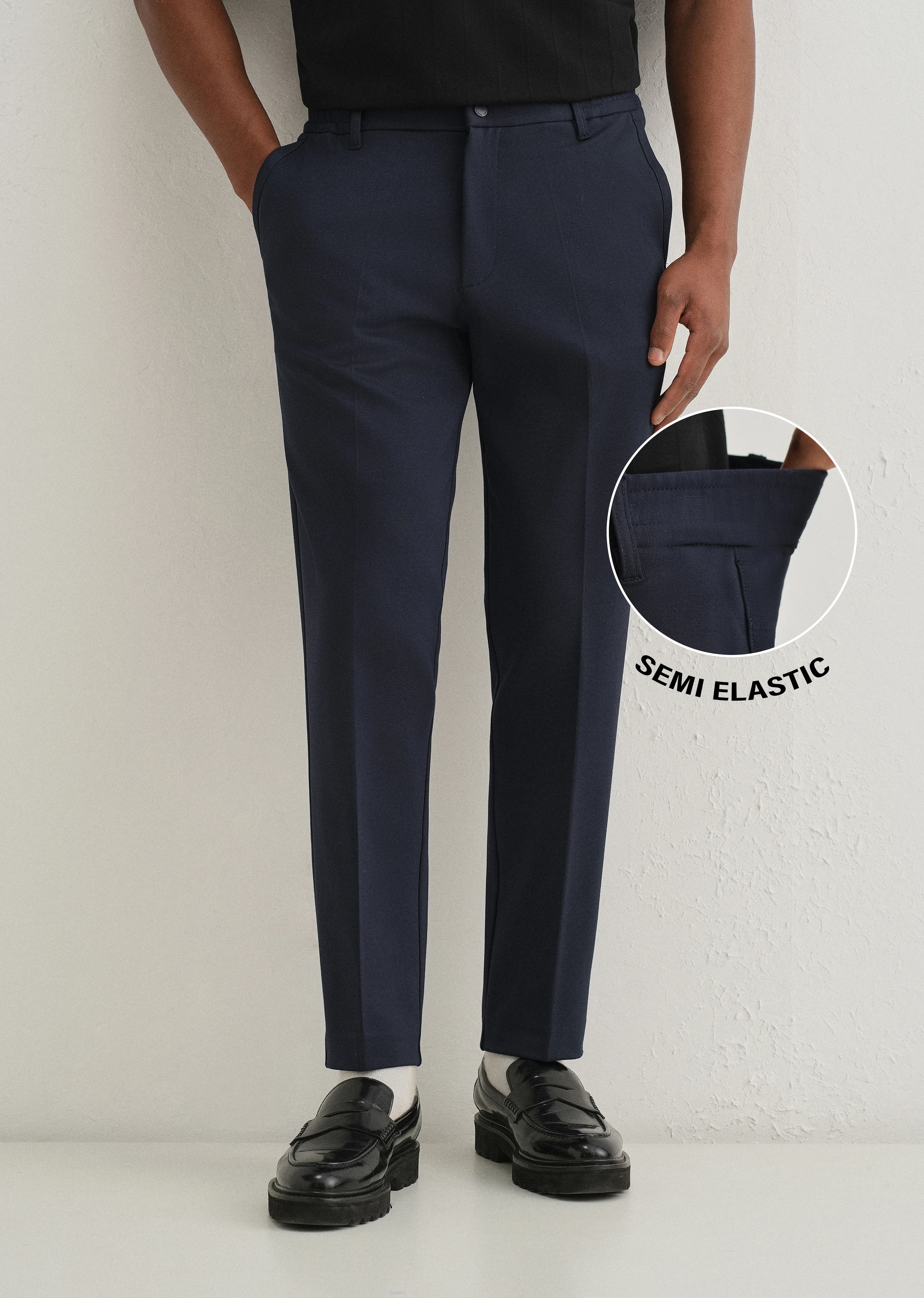 Navy Blue Semi Elasticated Slim Fit Trouser - Image 7