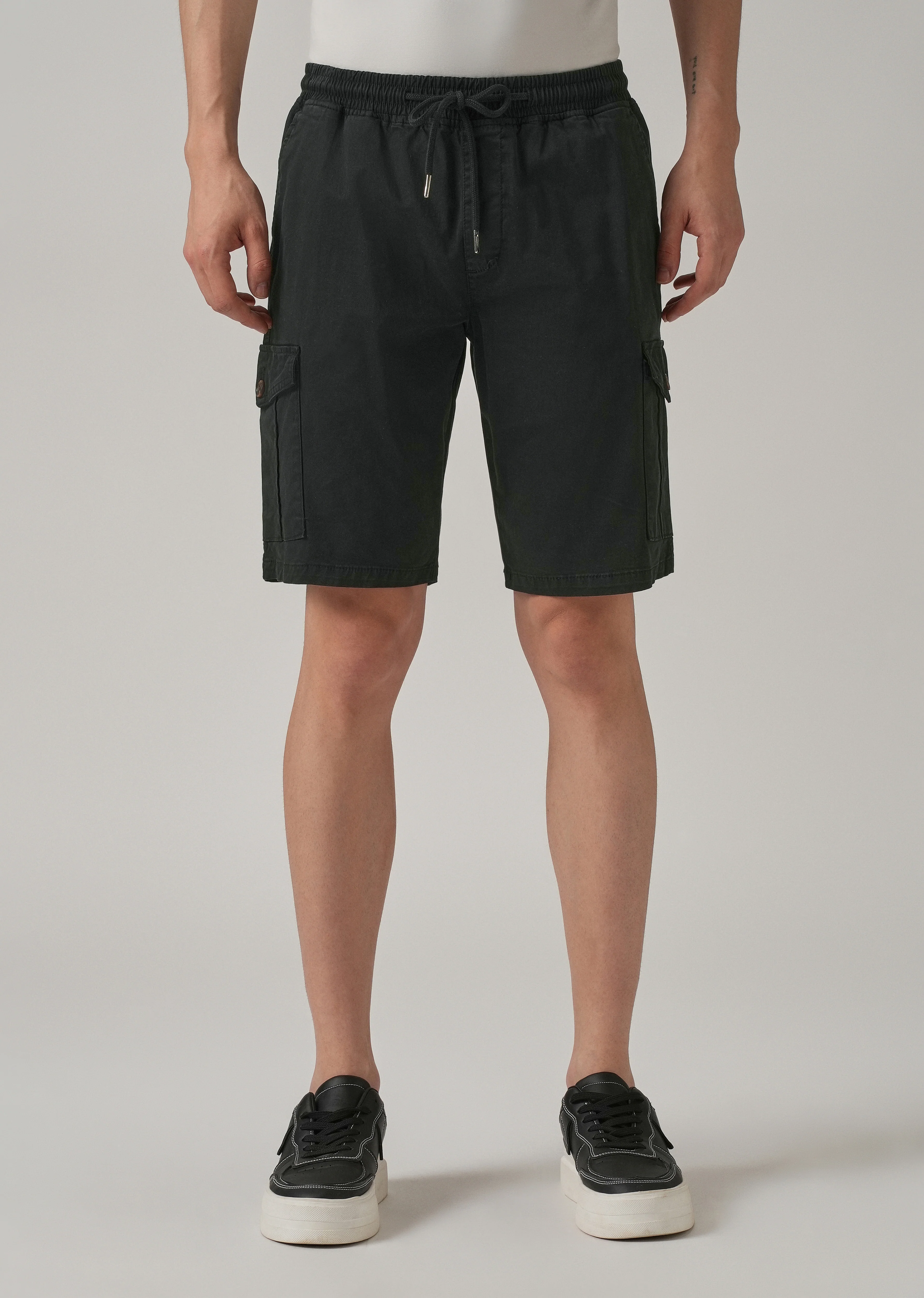 Navy Blue Cotton Cargo Shorts - Image 3