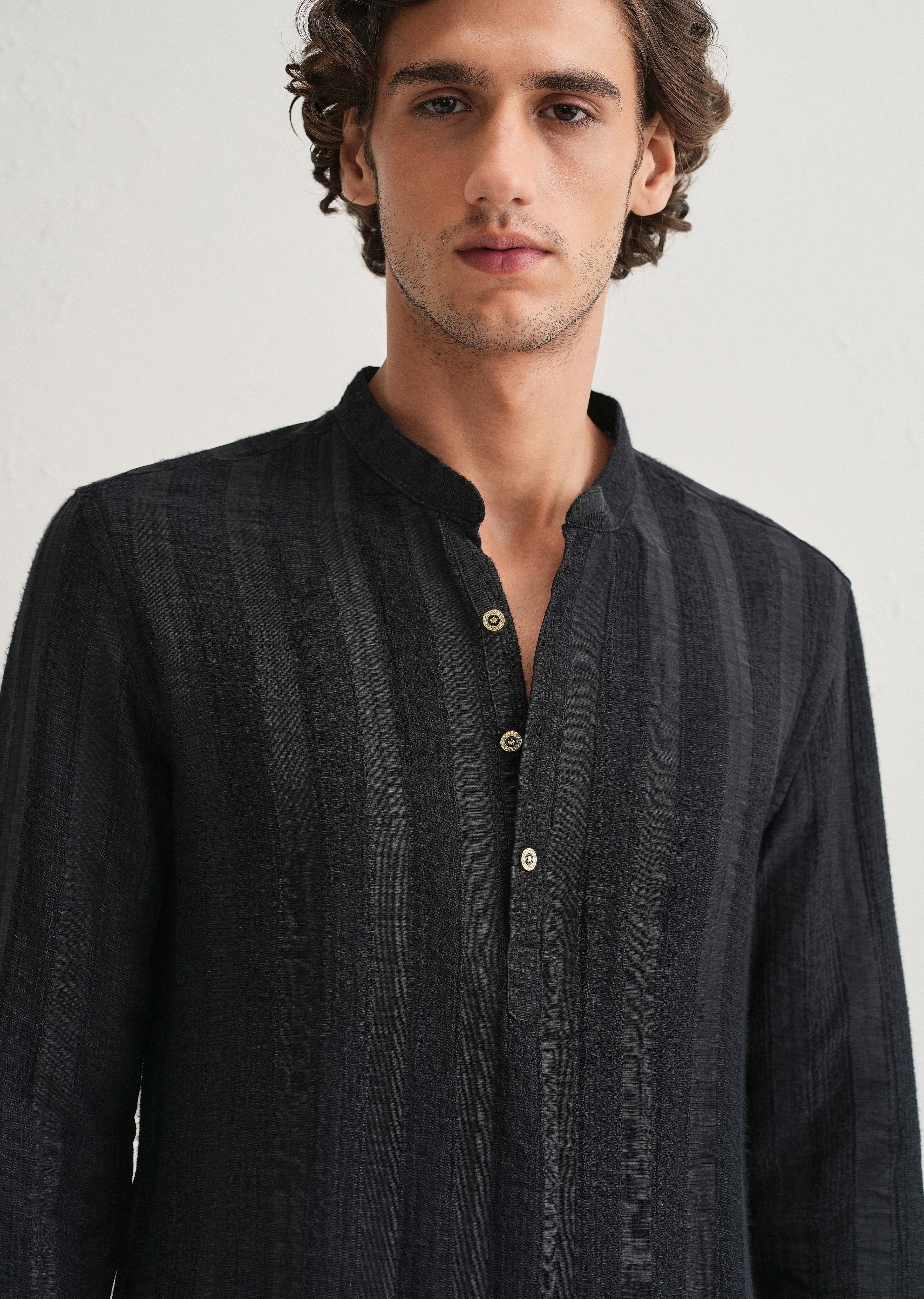 Navy Blue Textured Vertical Stripe Kurta - Image 6