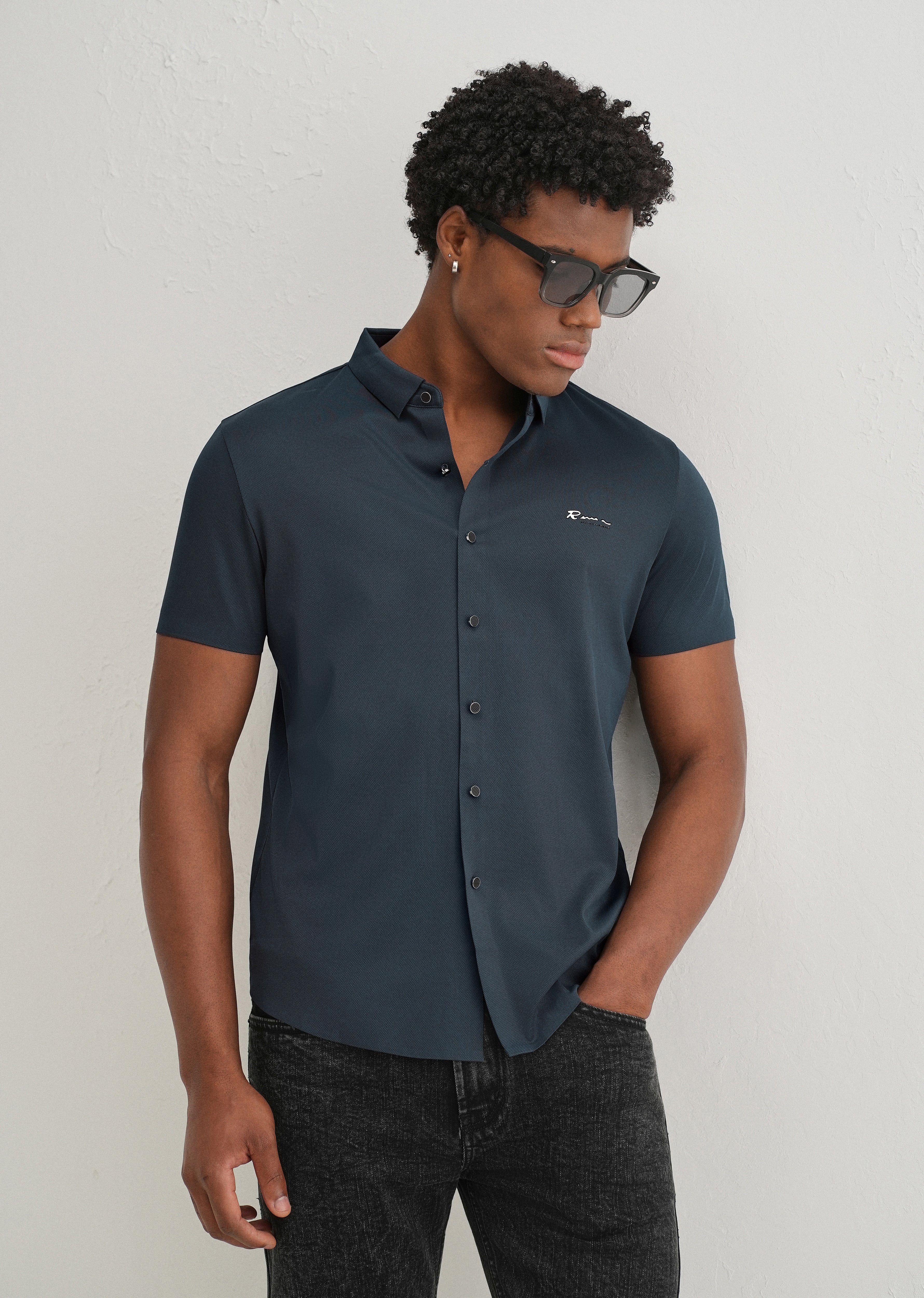 Navy Blue Stitchless Half Sleeve Shirt - Image 7