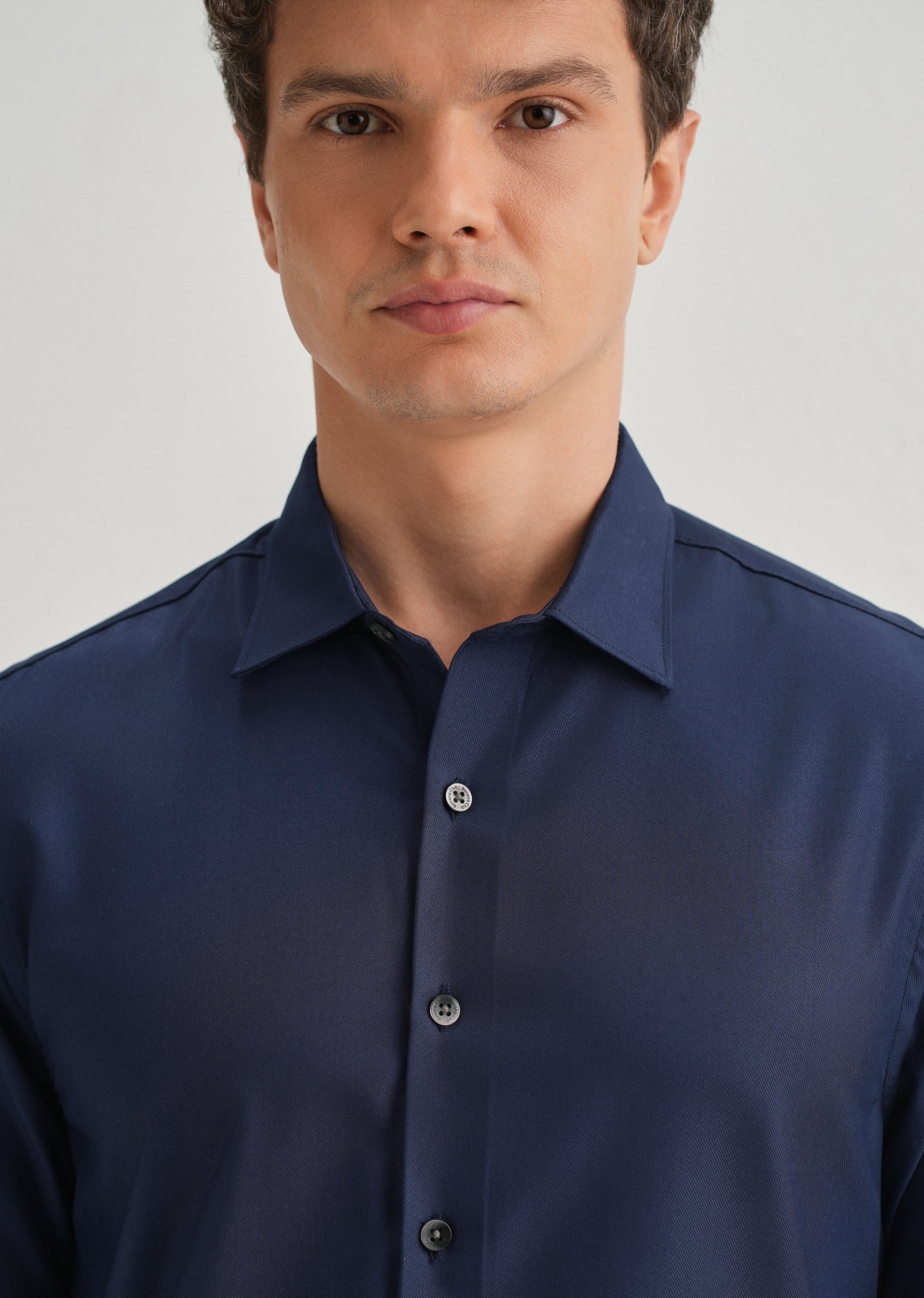 Navy Blue Stitchless Placket Premium Wrinkle-Free Shirt - Image 2