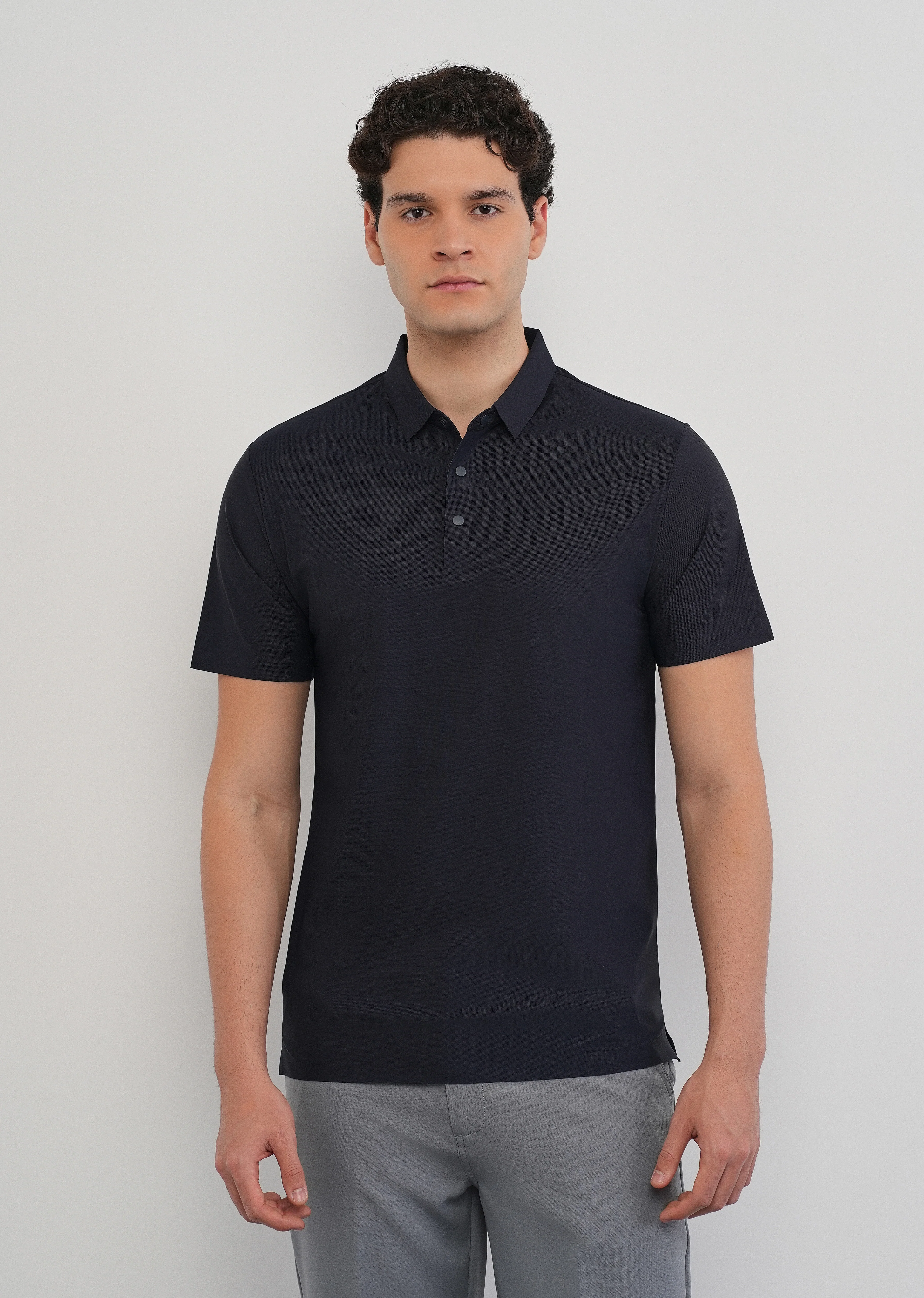 Navy Blue Stitchless Polo Collar T-Shirt - Image 3