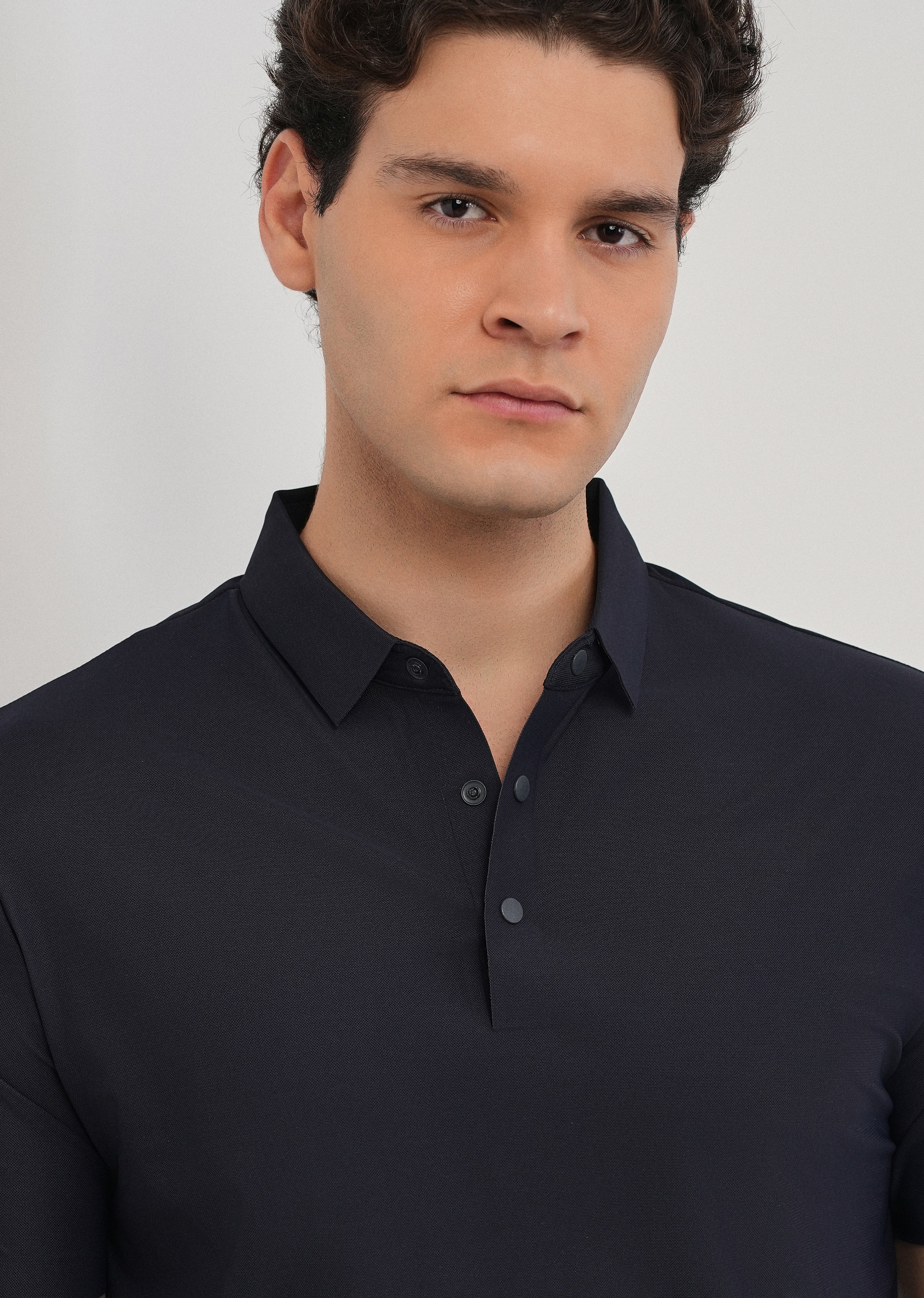 Navy Blue Stitchless Polo Collar T-Shirt - Image 5