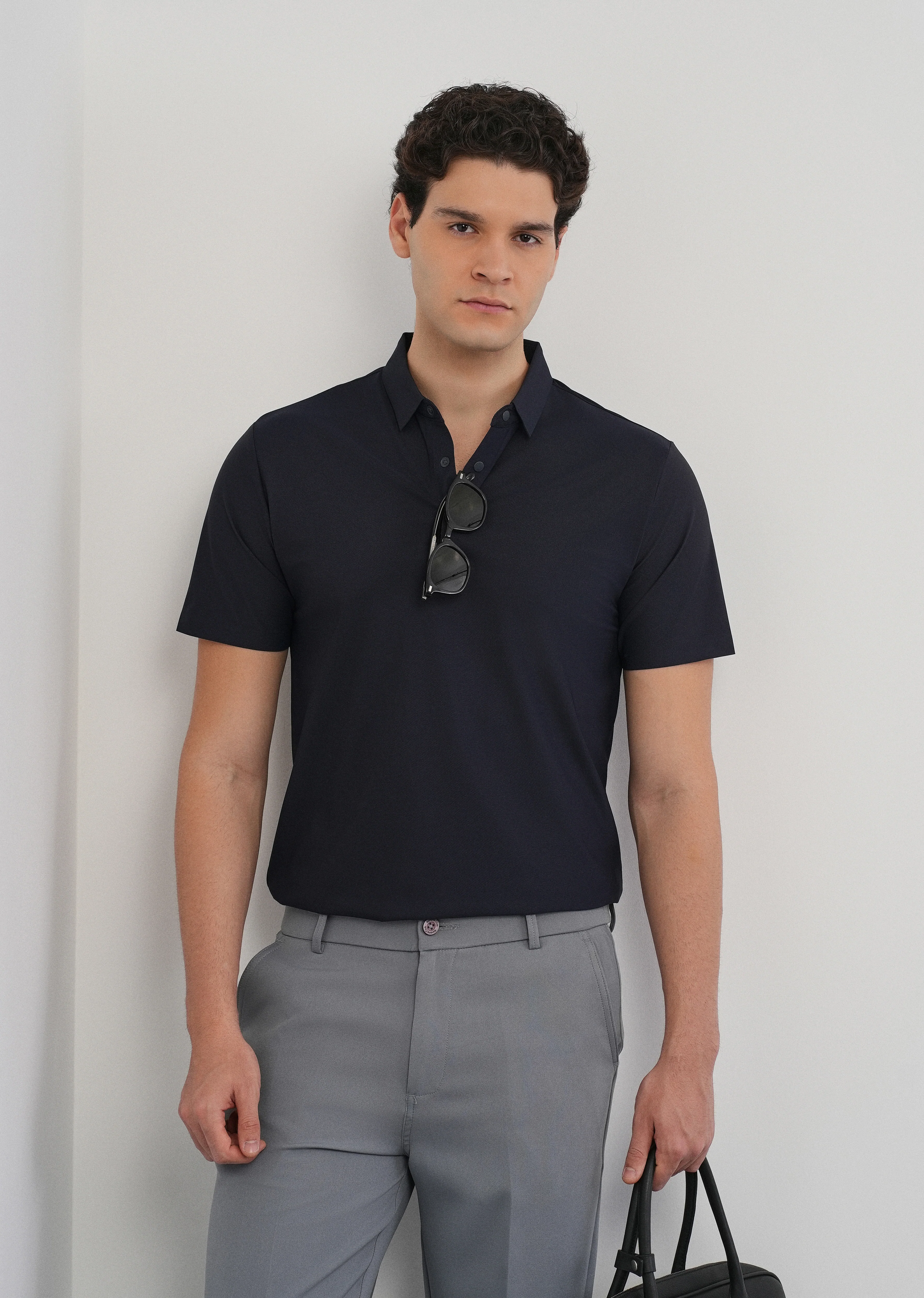 Navy Blue Stitchless Polo Collar T-Shirt - Image 7