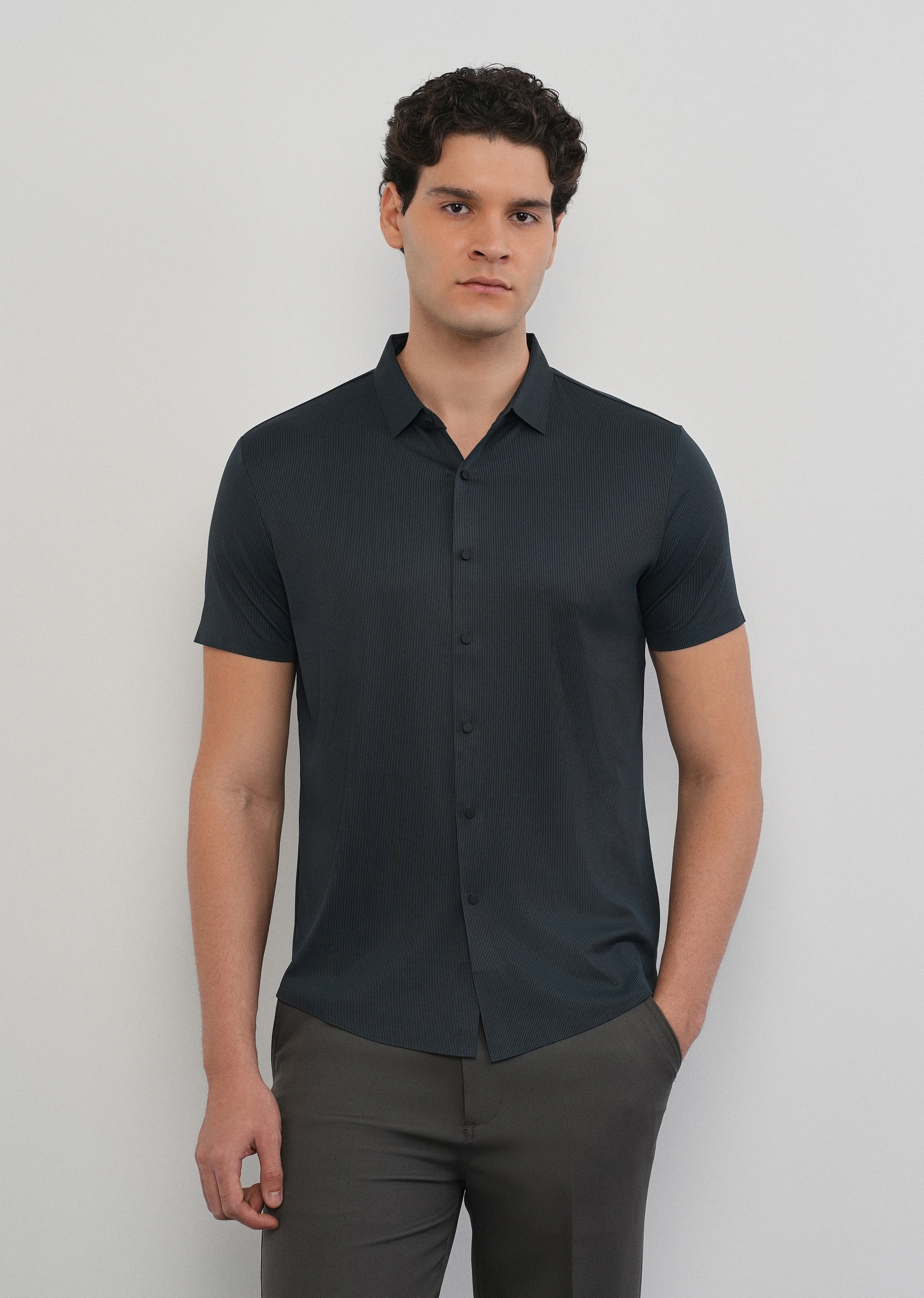 Navy Blue Stitchless Stripe Shirt - Image 4