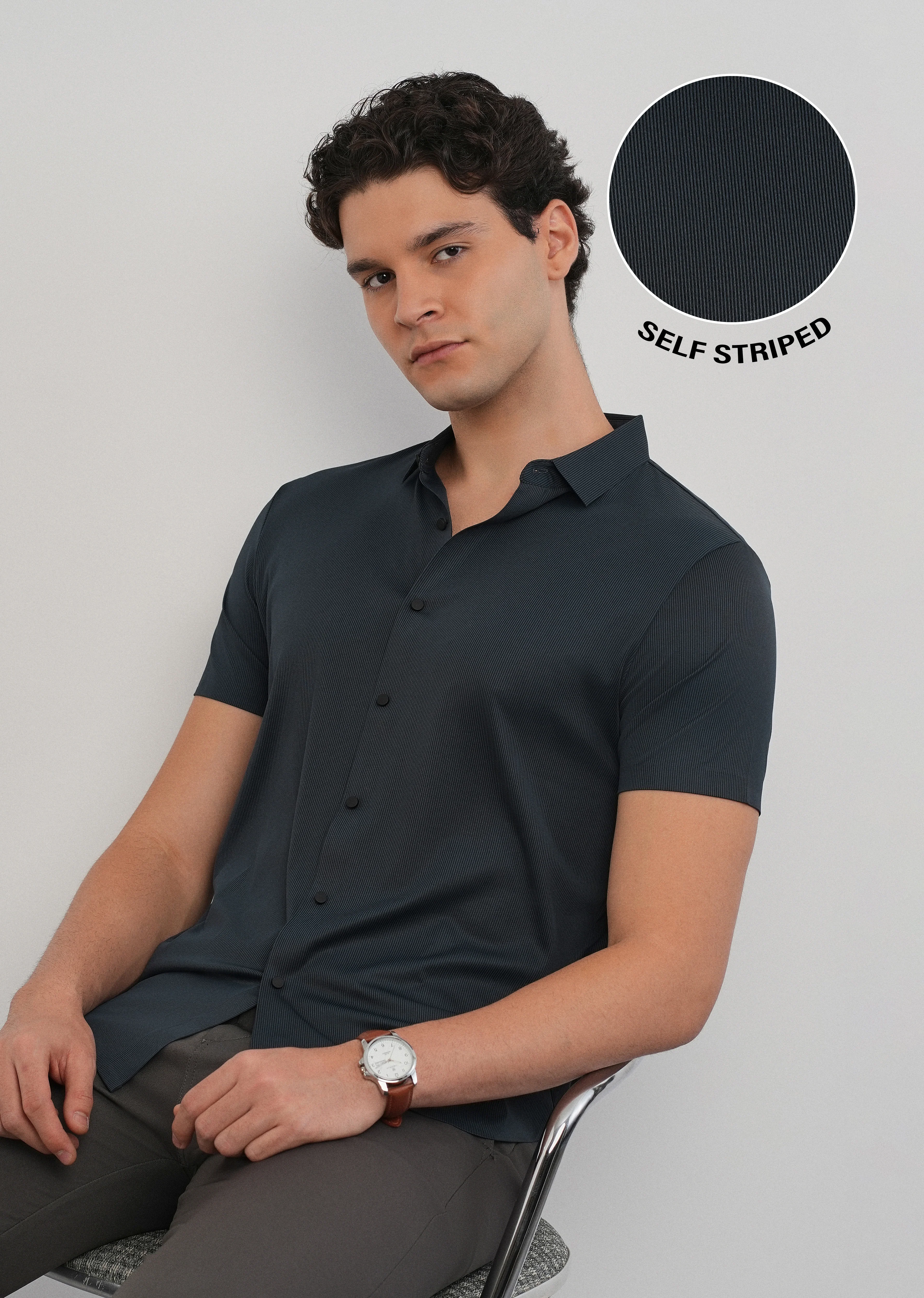 Navy Blue Stitchless Stripe Shirt - Image 7