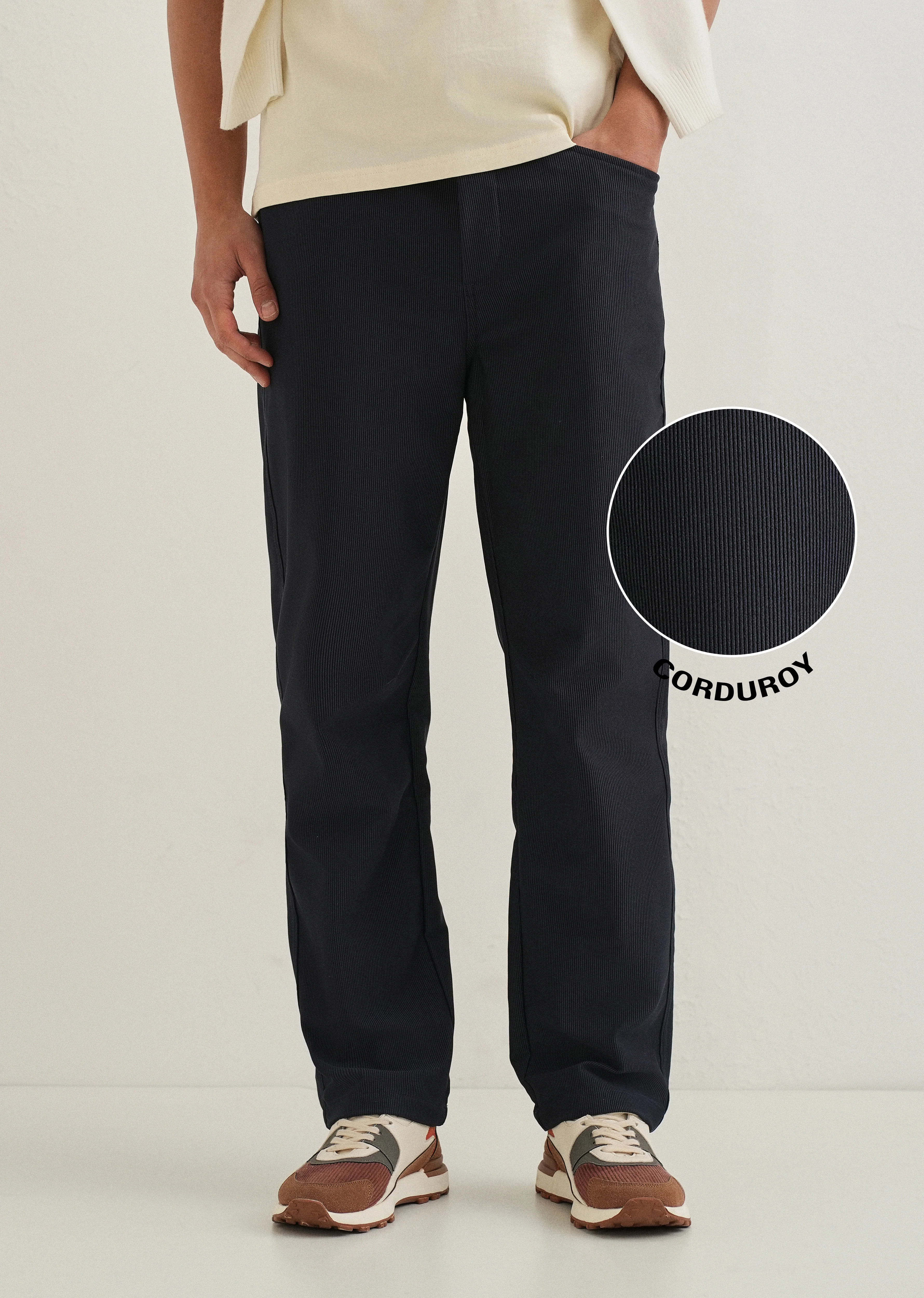 Navy Blue Straight Fit Corduroy Pants - Image 2