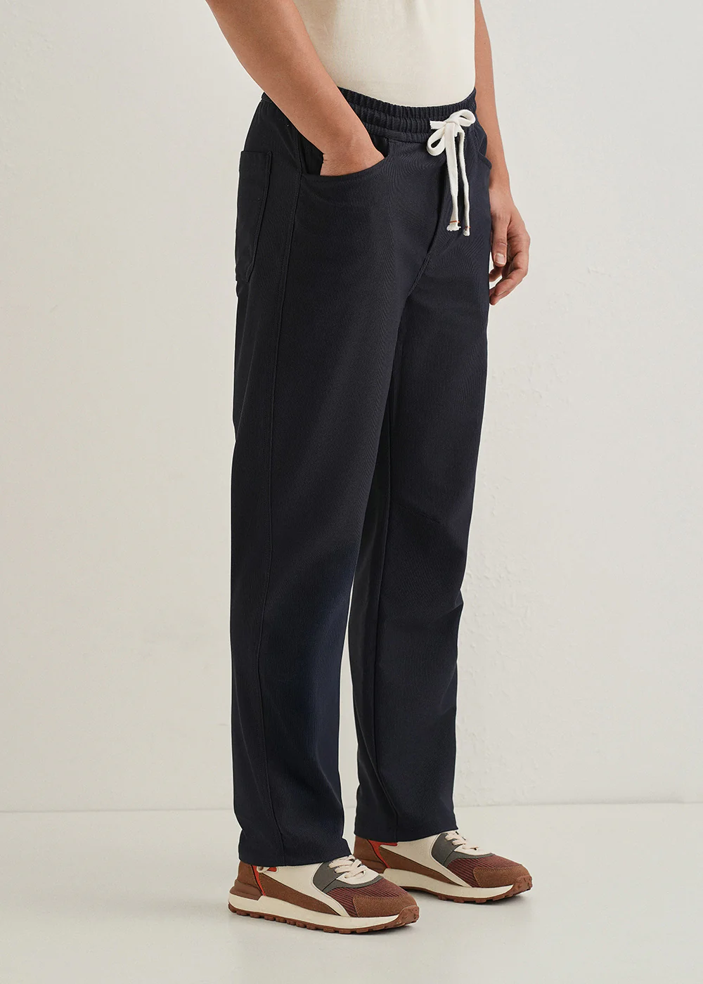 Navy Blue Straight Fit Corduroy Pants - Image 5