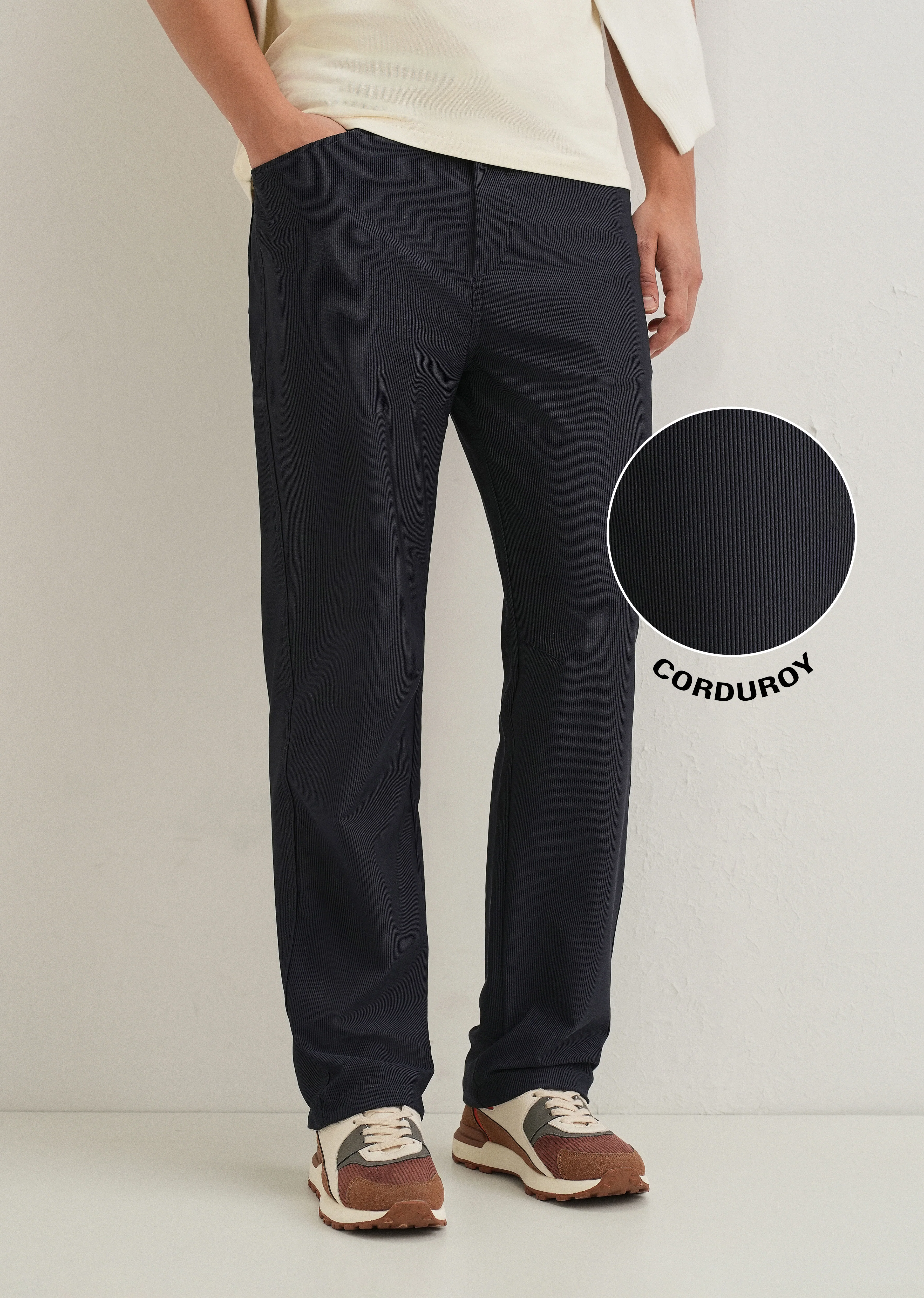 Navy Blue Straight Fit Corduroy Pants - Image 7