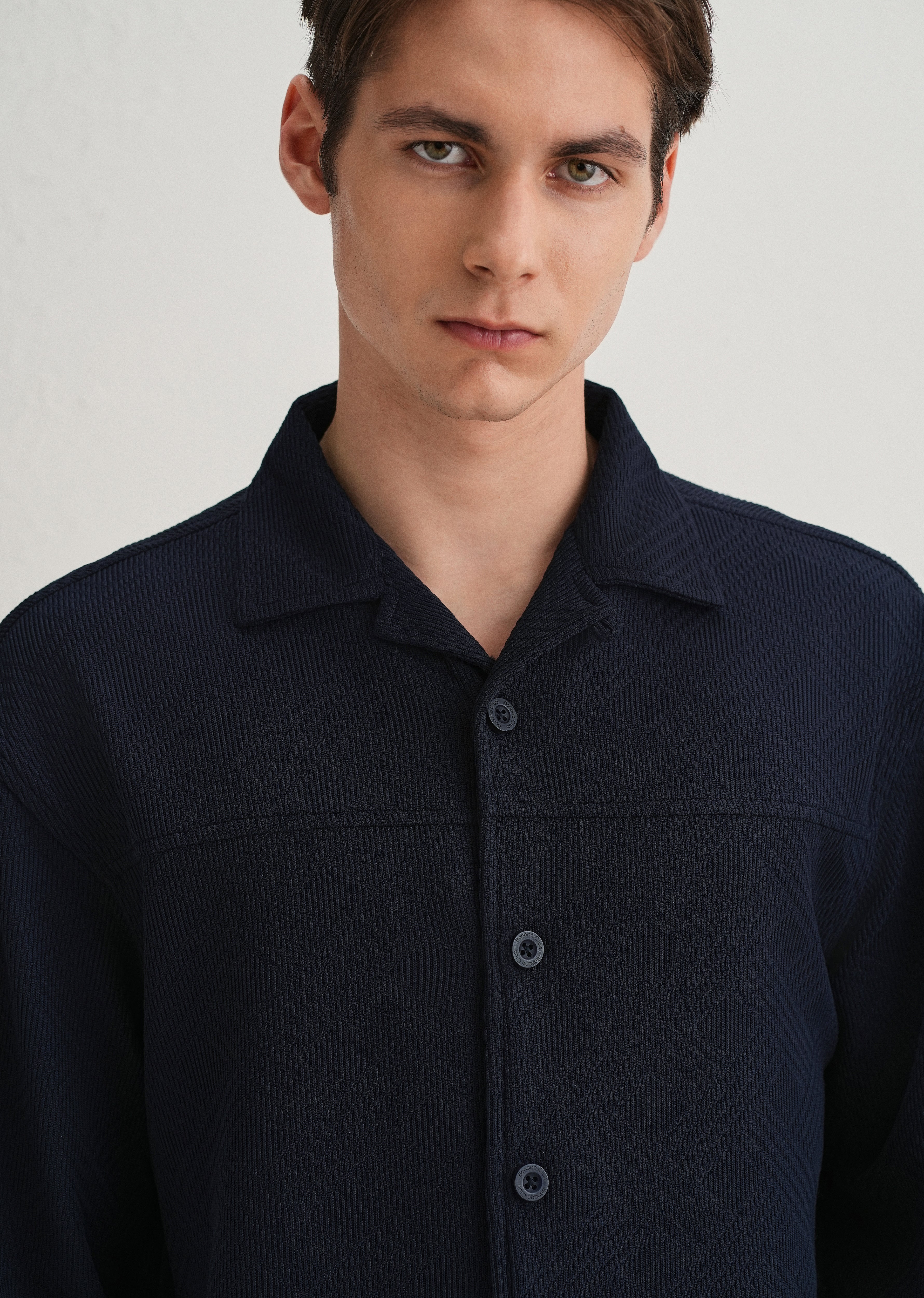 Navy Blue Textured Knit Shacket - Image 3