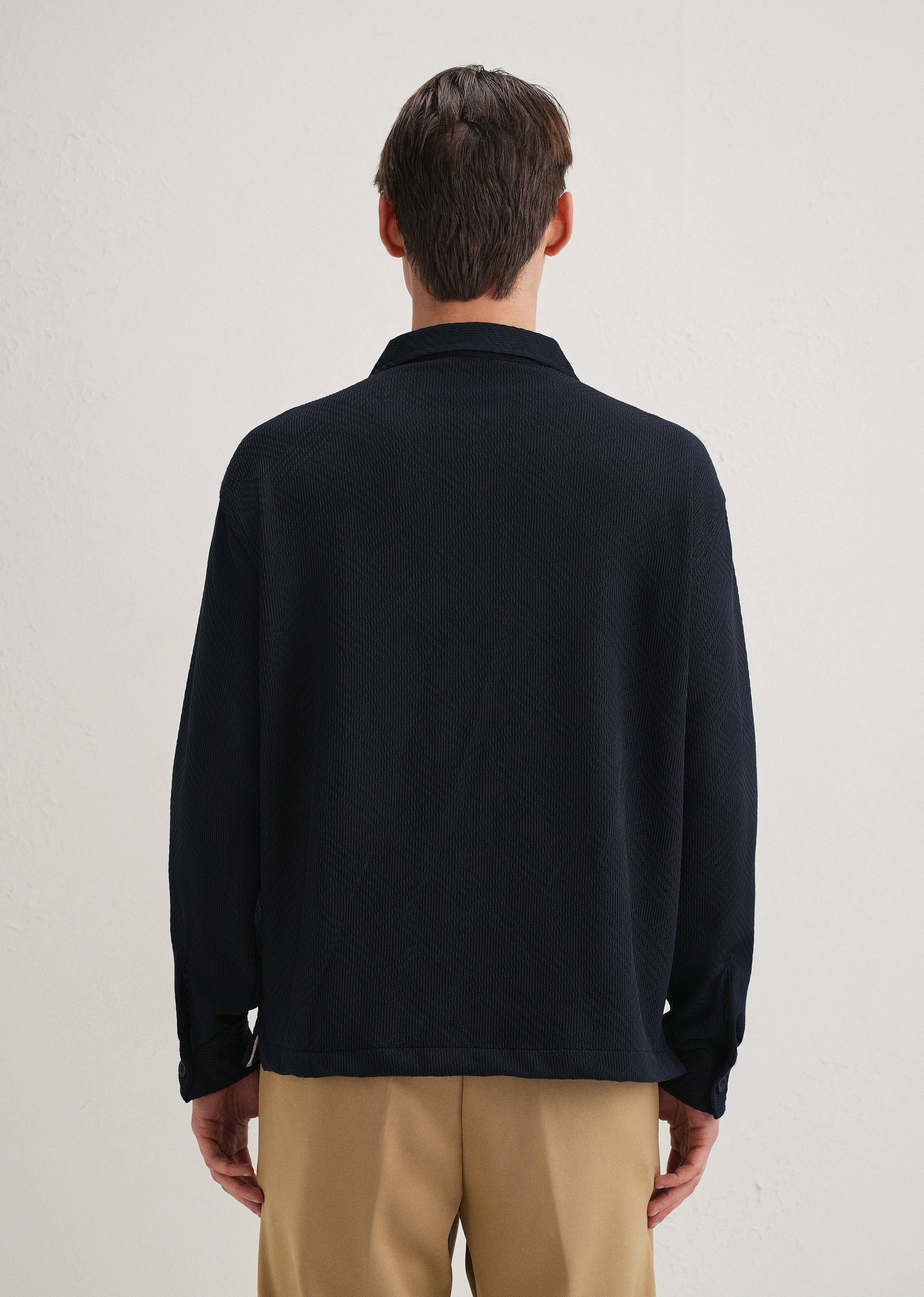 Navy Blue Textured Knit Shacket - Image 4
