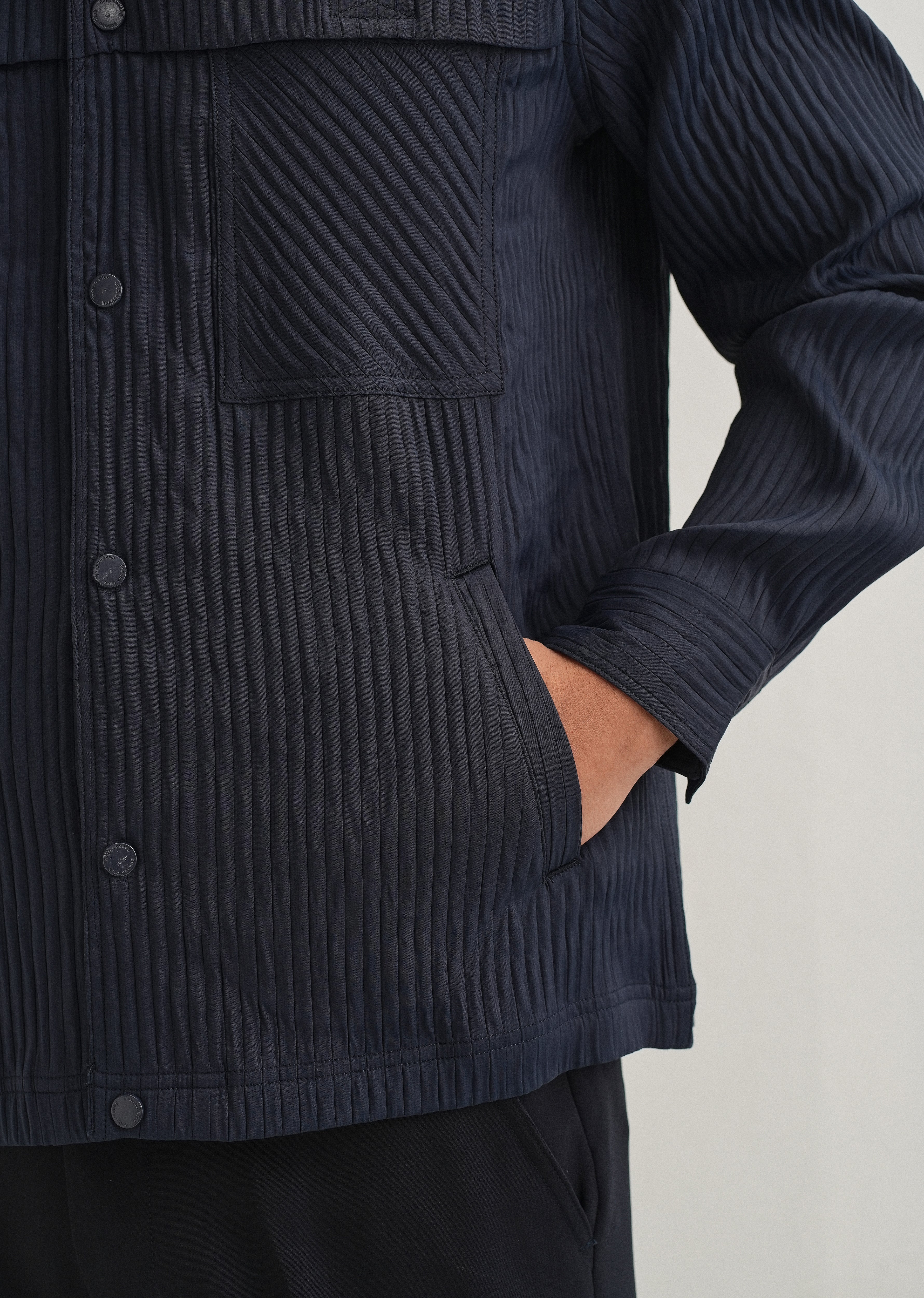 Navy Blue Textured Utility Shacket - Image 2