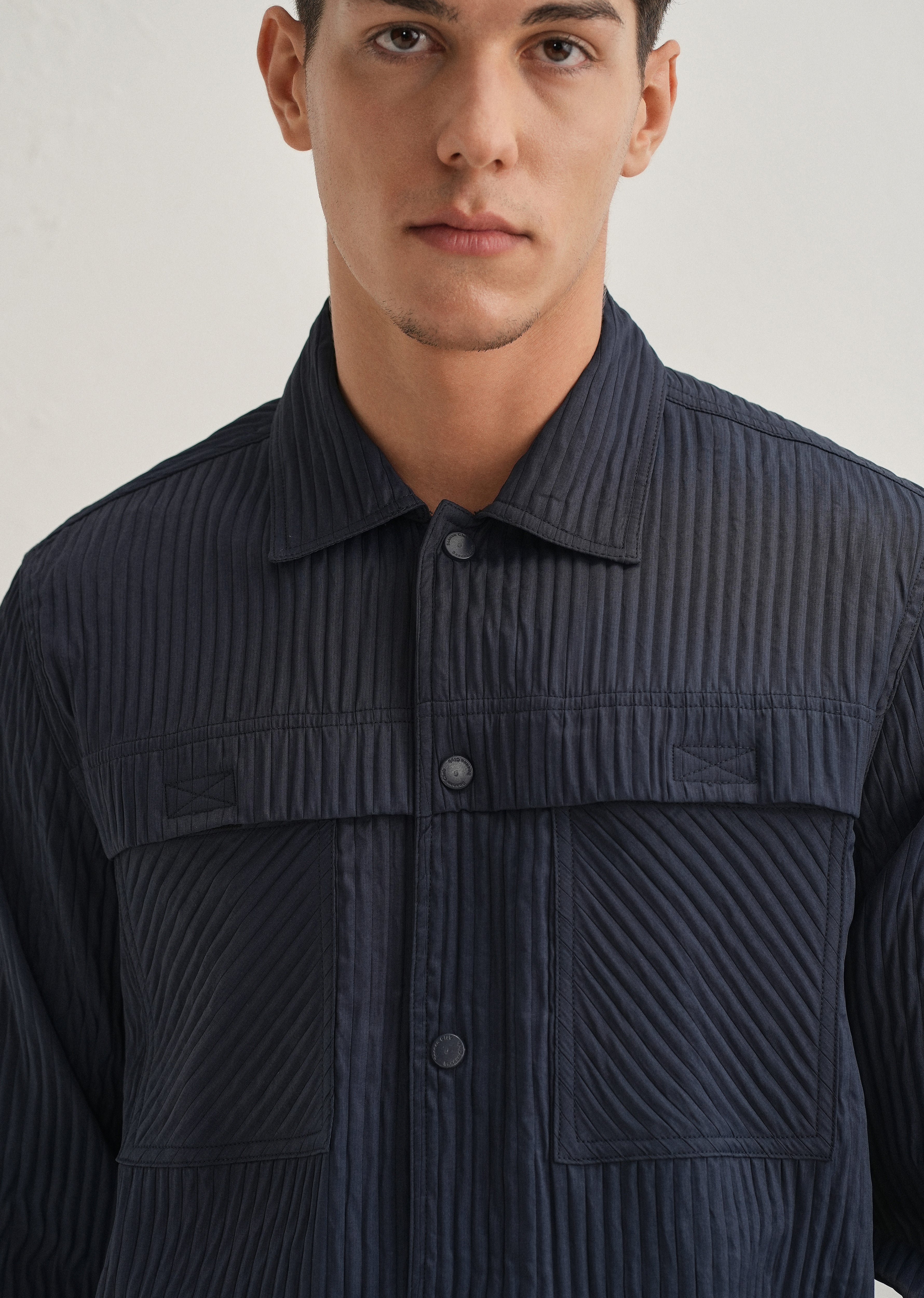 Navy Blue Textured Utility Shacket - Image 6