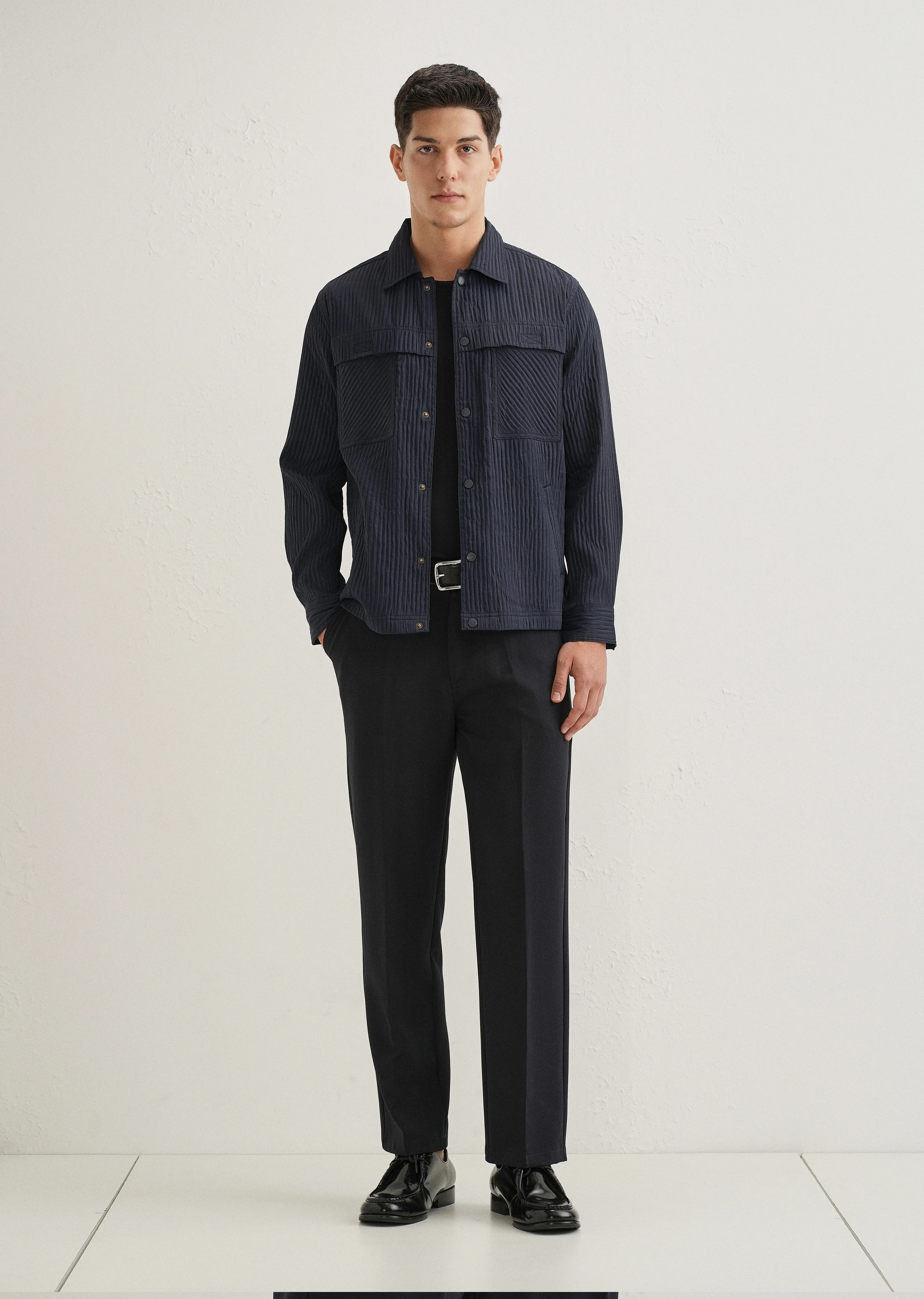 Navy Blue Textured Utility Shacket - Image 7
