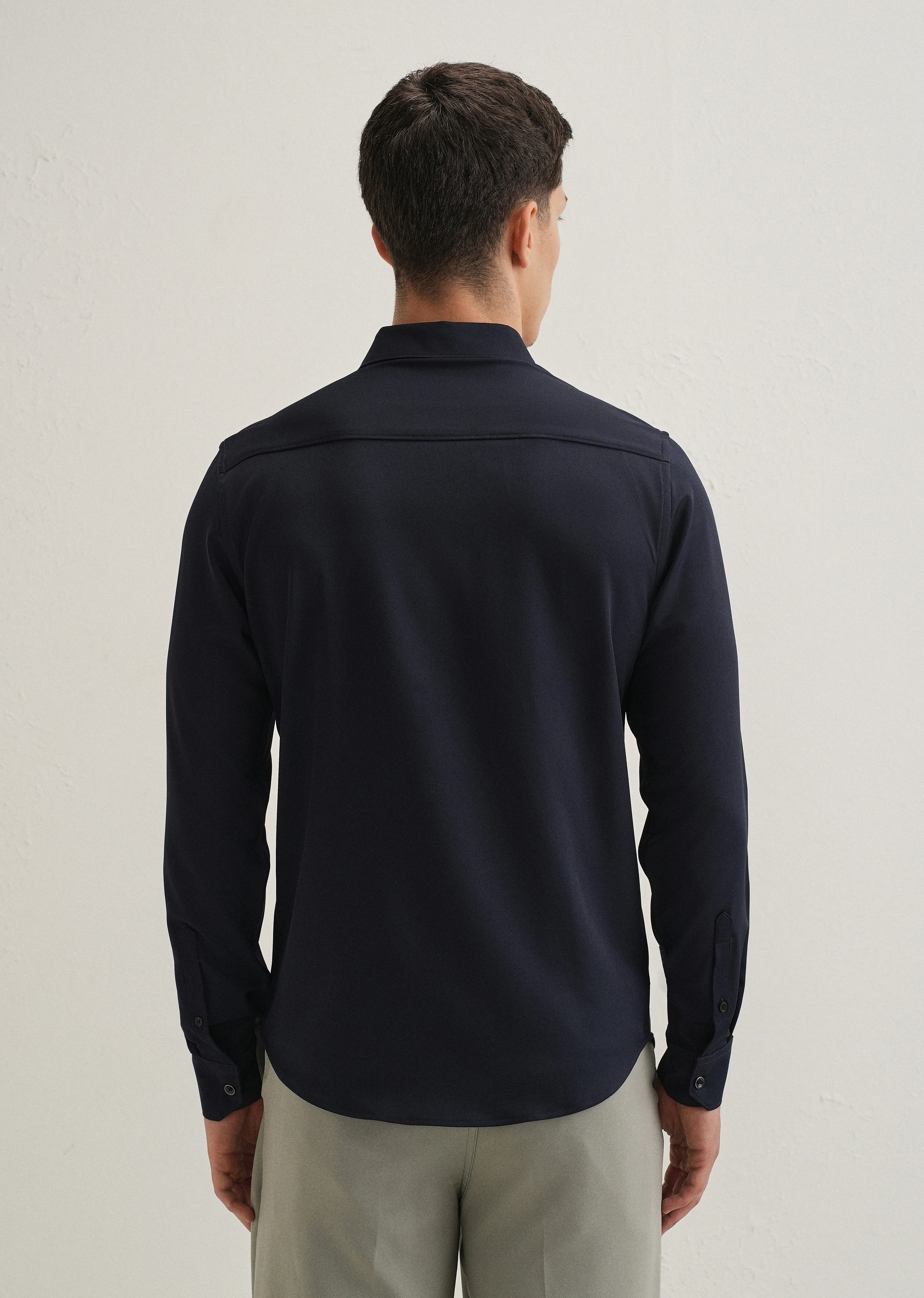 Navy Blue Wrinkle Free Plain Shirt - Image 2