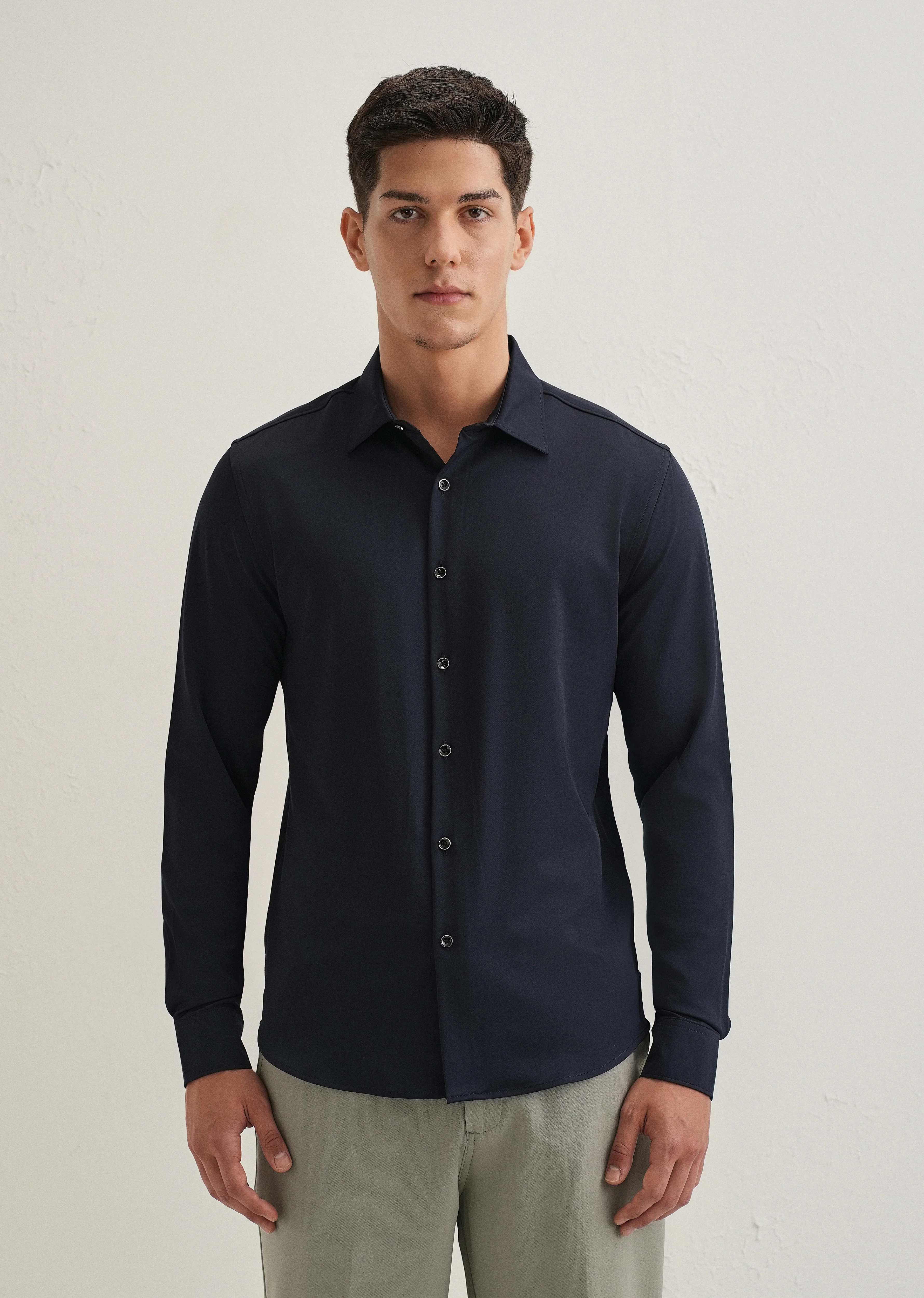 Navy Blue Wrinkle Free Plain Shirt - Image 3