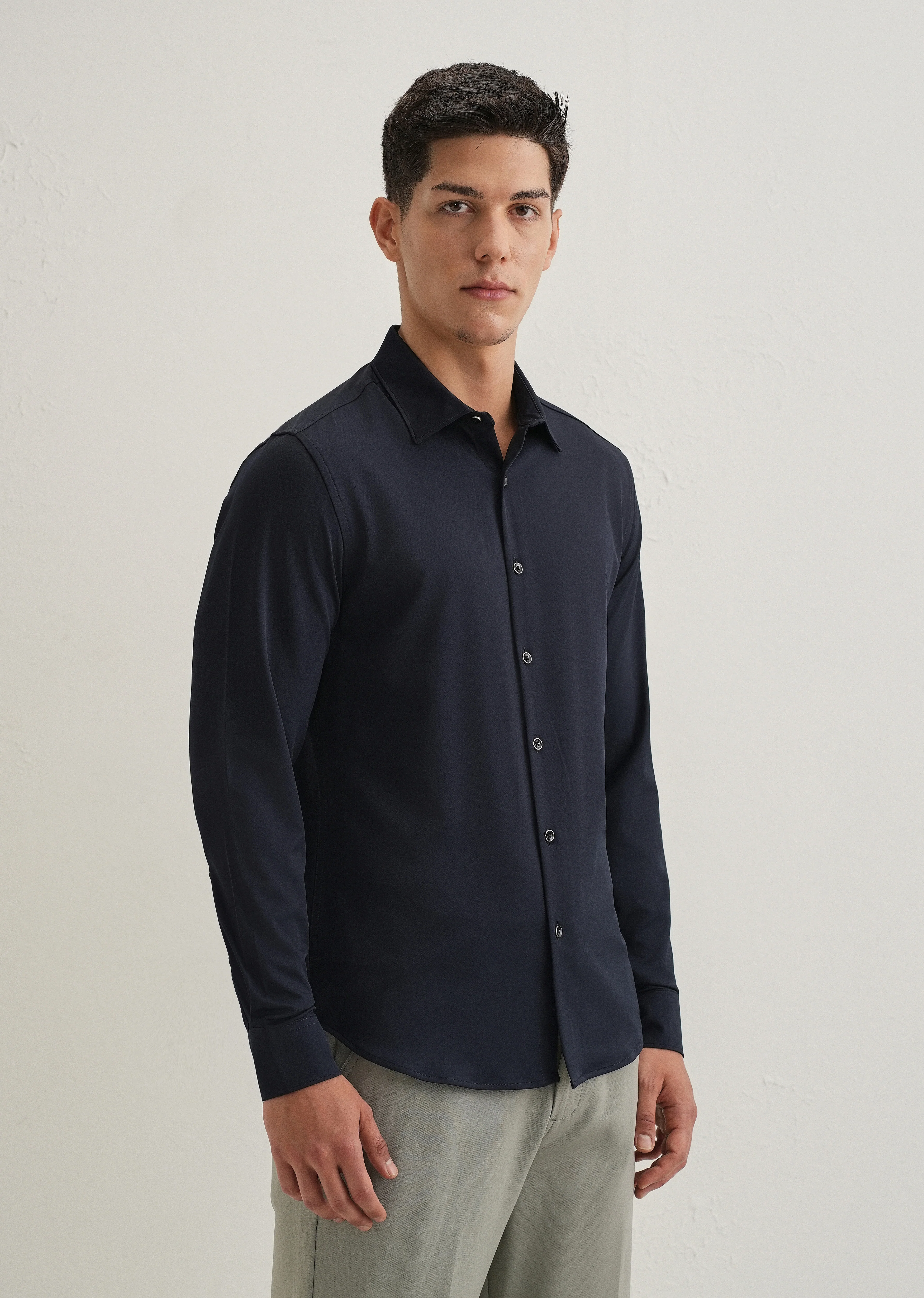Navy Blue Wrinkle Free Plain Shirt - Image 4