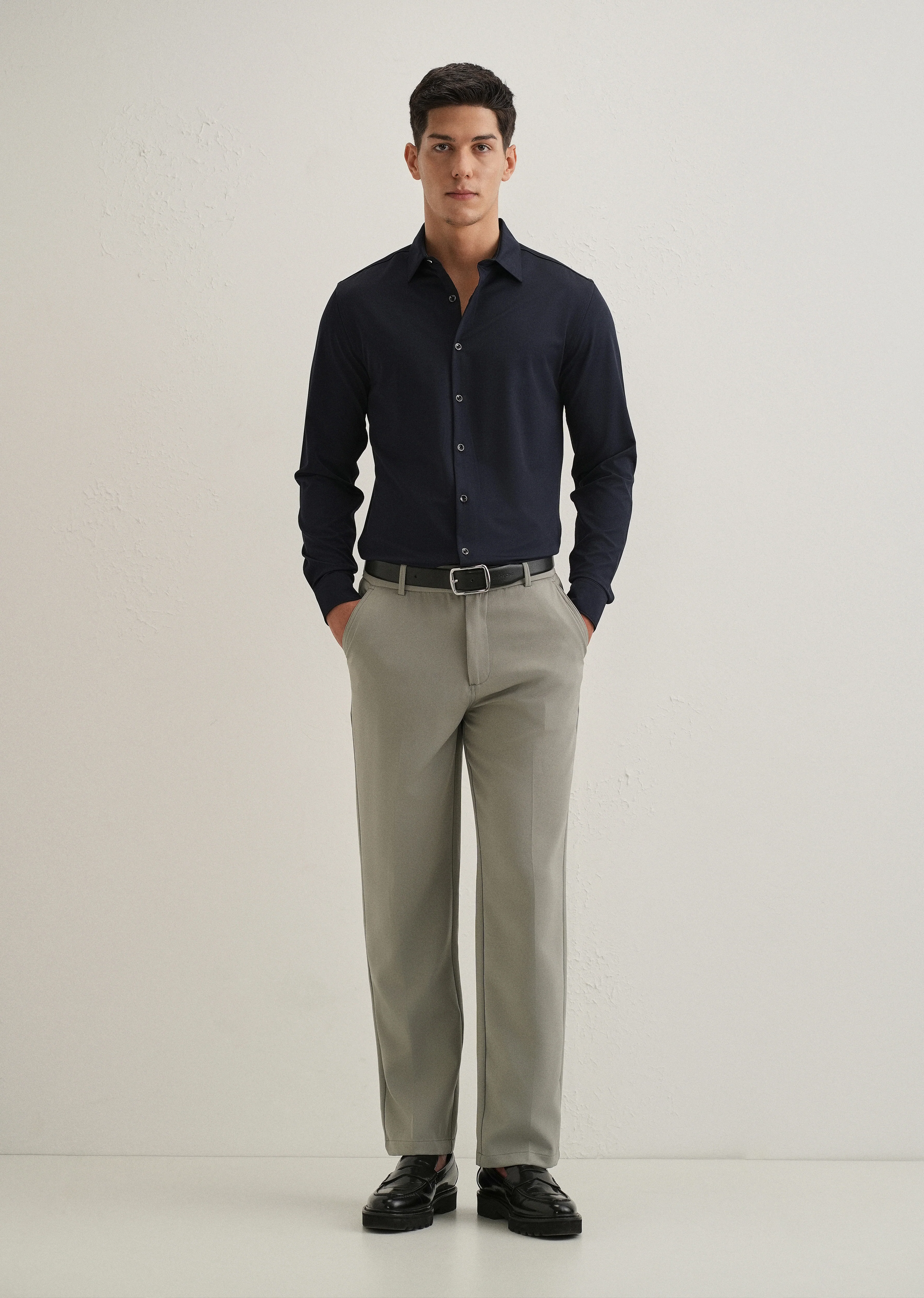 Navy Blue Wrinkle Free Plain Shirt - Image 6
