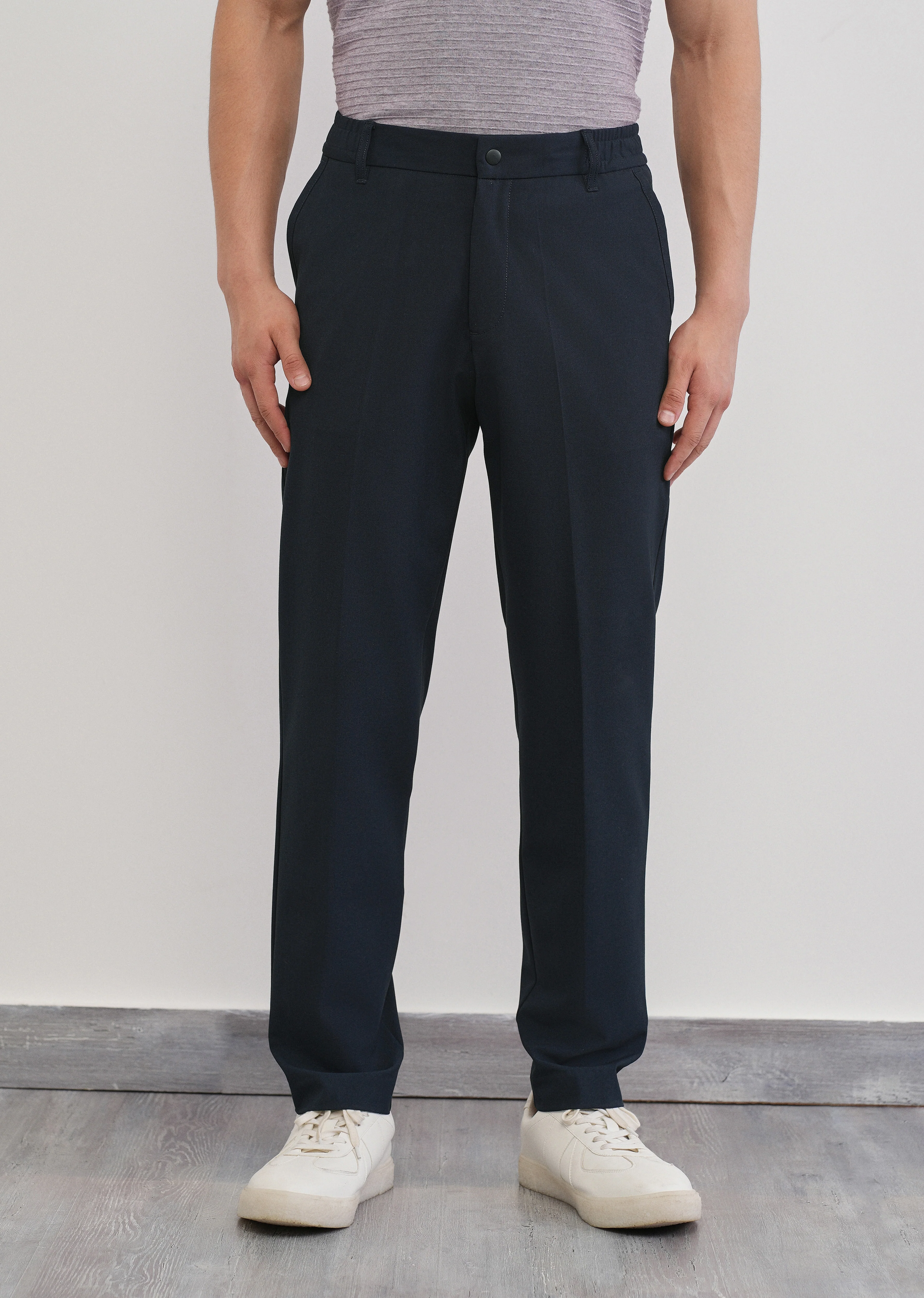 Navy Semi-Elastic Slim Fit Trouser - Image 3
