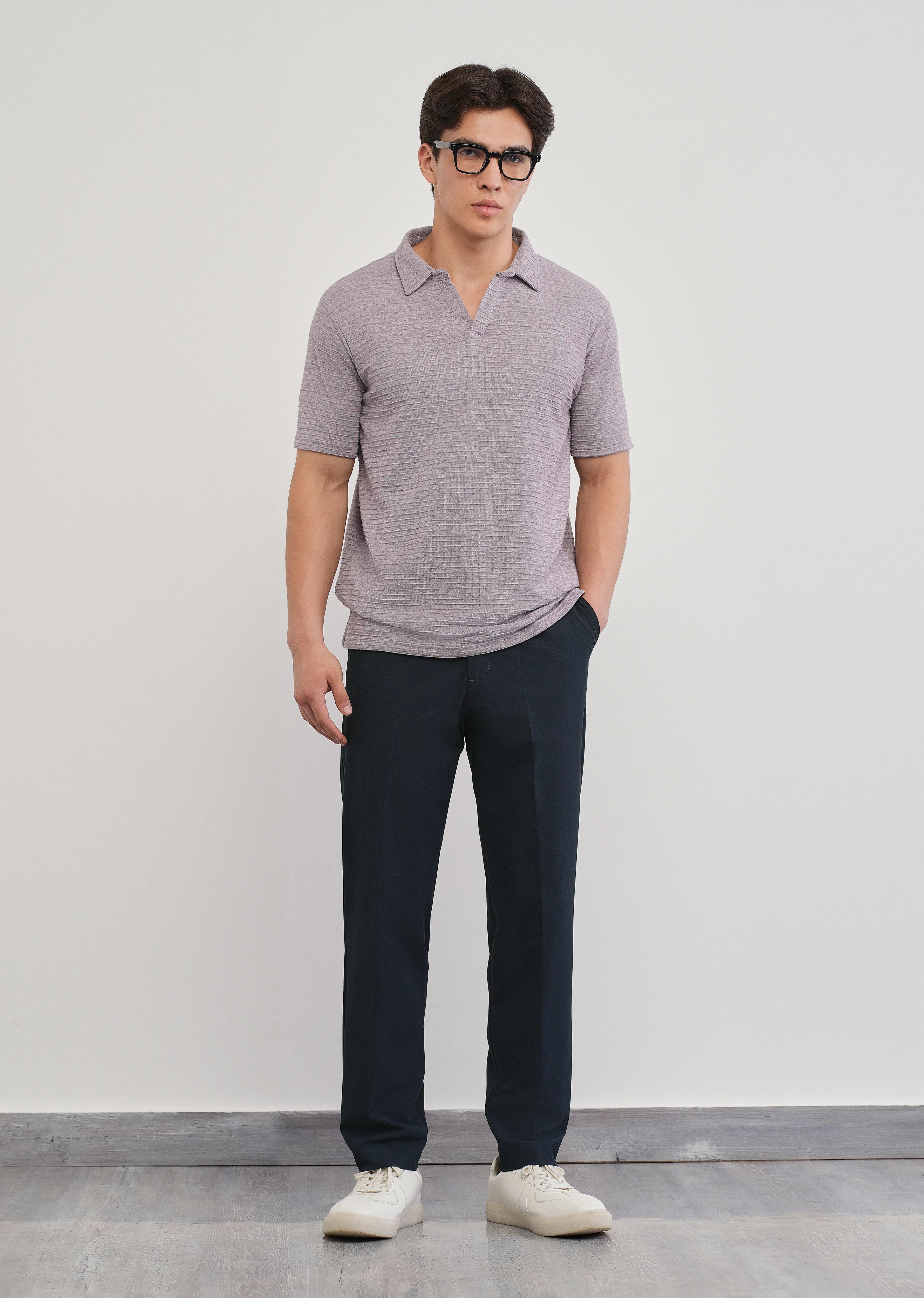 Navy Semi-Elastic Slim Fit Trouser - Image 6