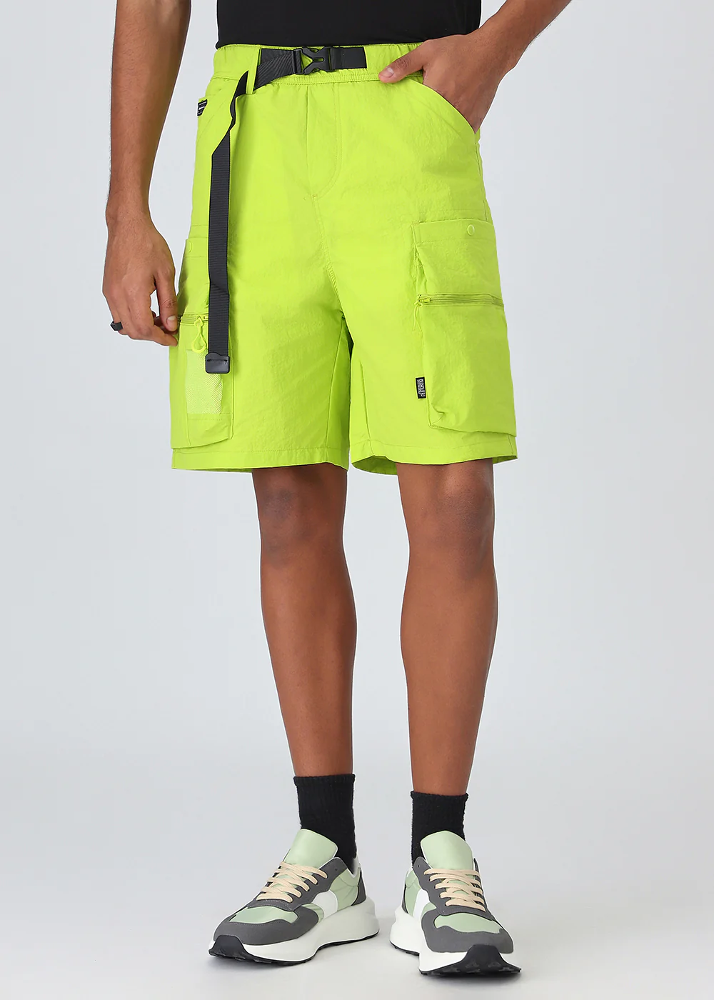 Neon Buckle Belt Cargo Shorts - Image 7