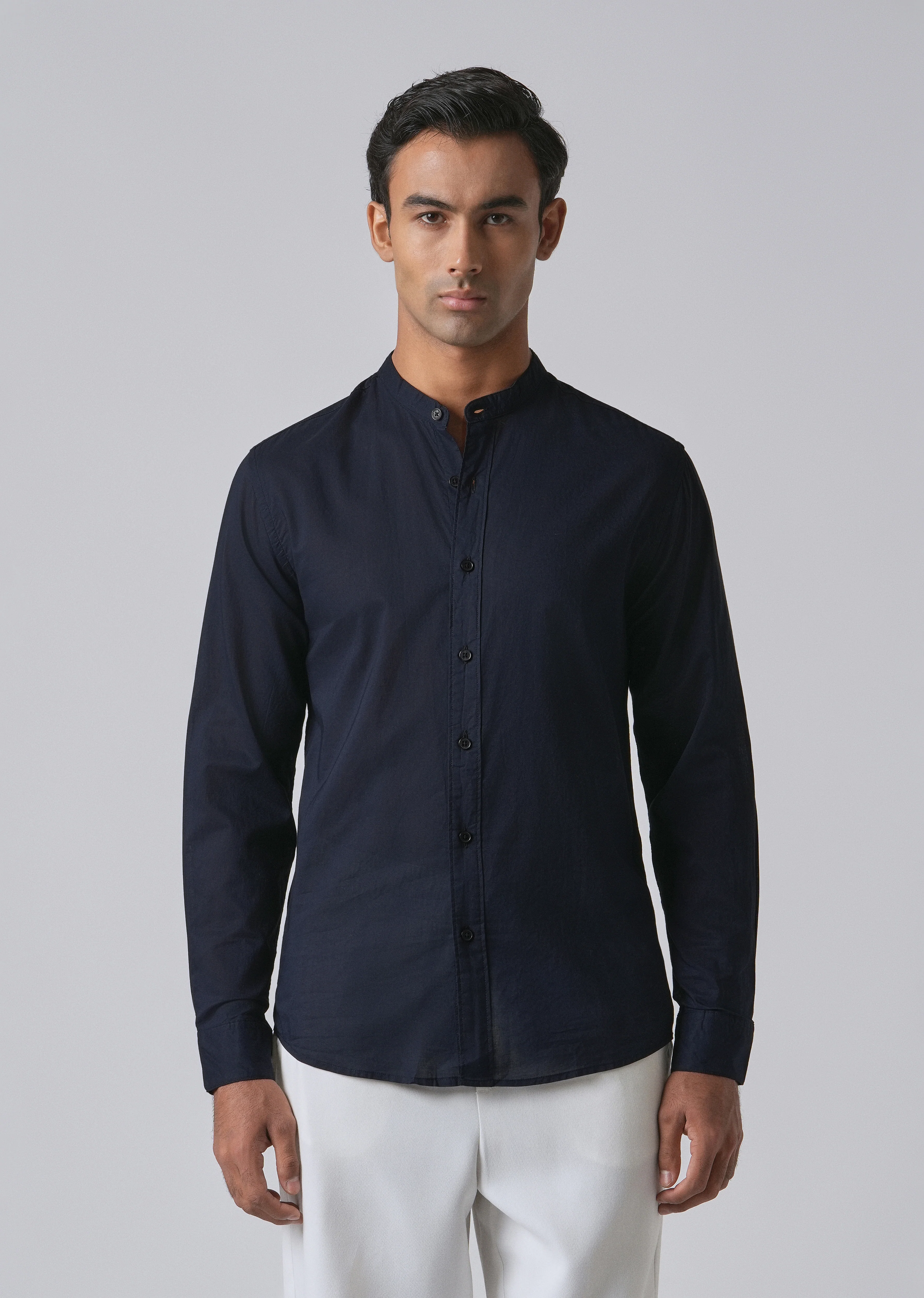 Night Blue Plain Cotton Shirt - Image 3