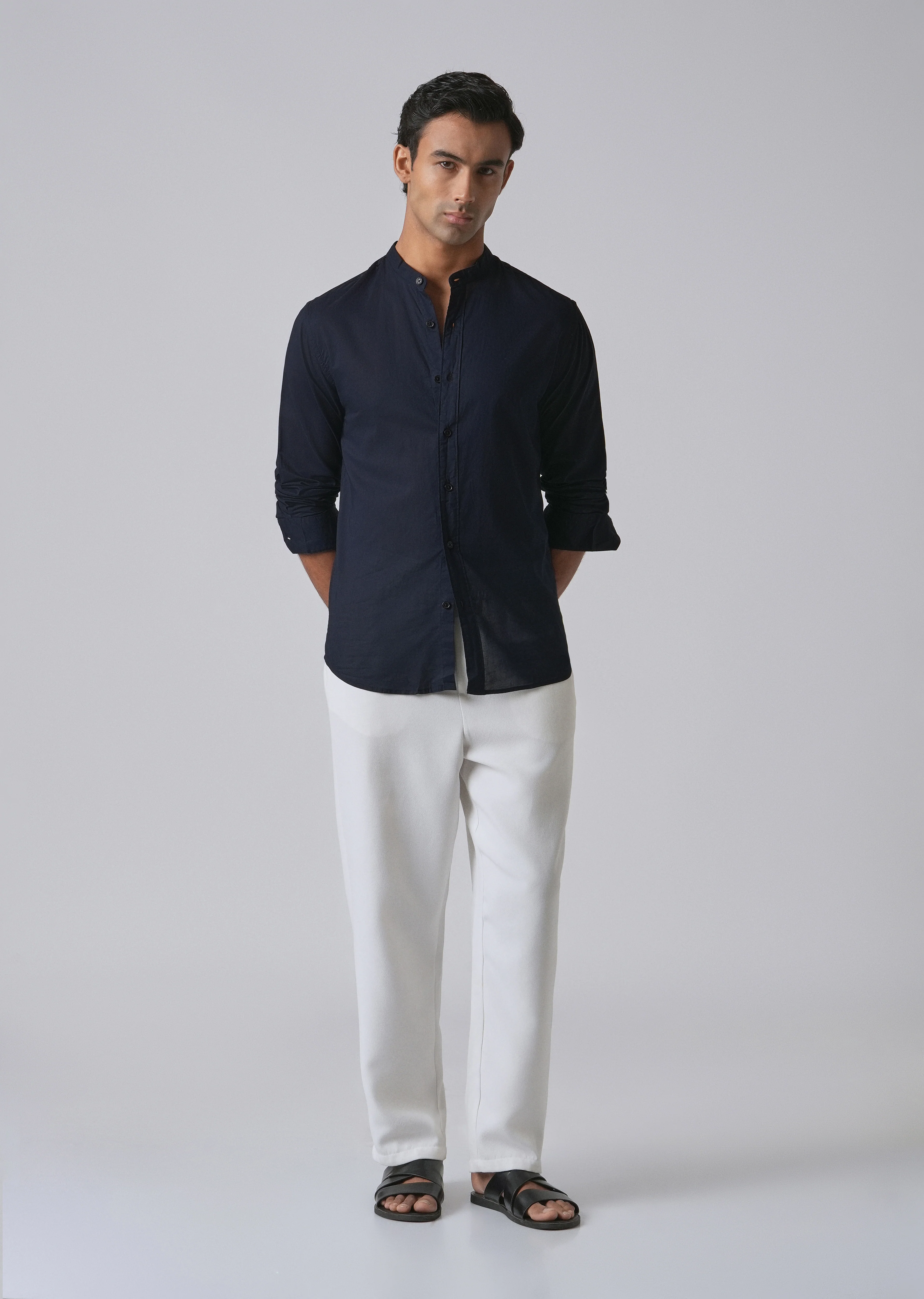 Night Blue Plain Cotton Shirt - Image 6