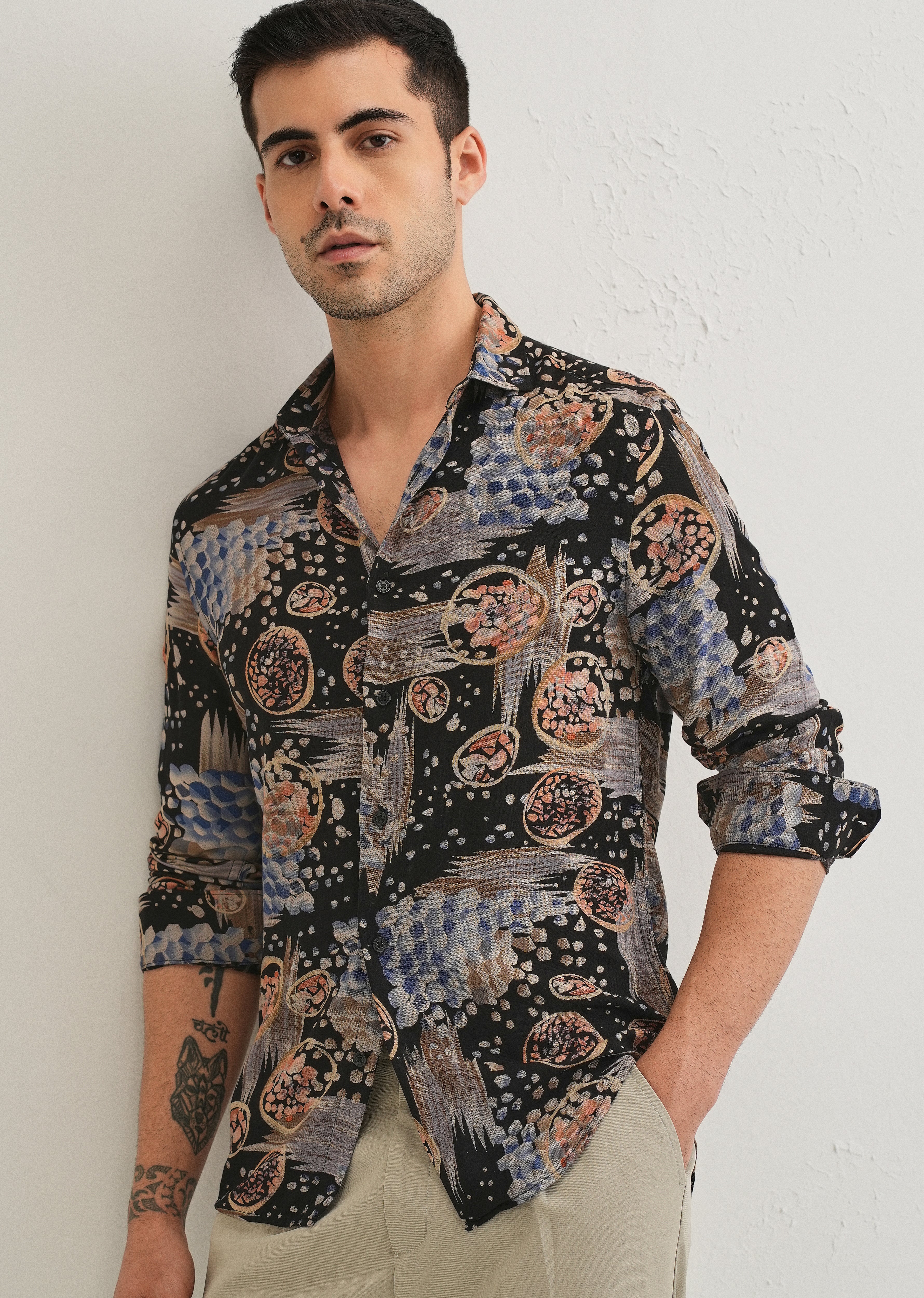 Noir Black Abstract Feather Shirt - Image 7