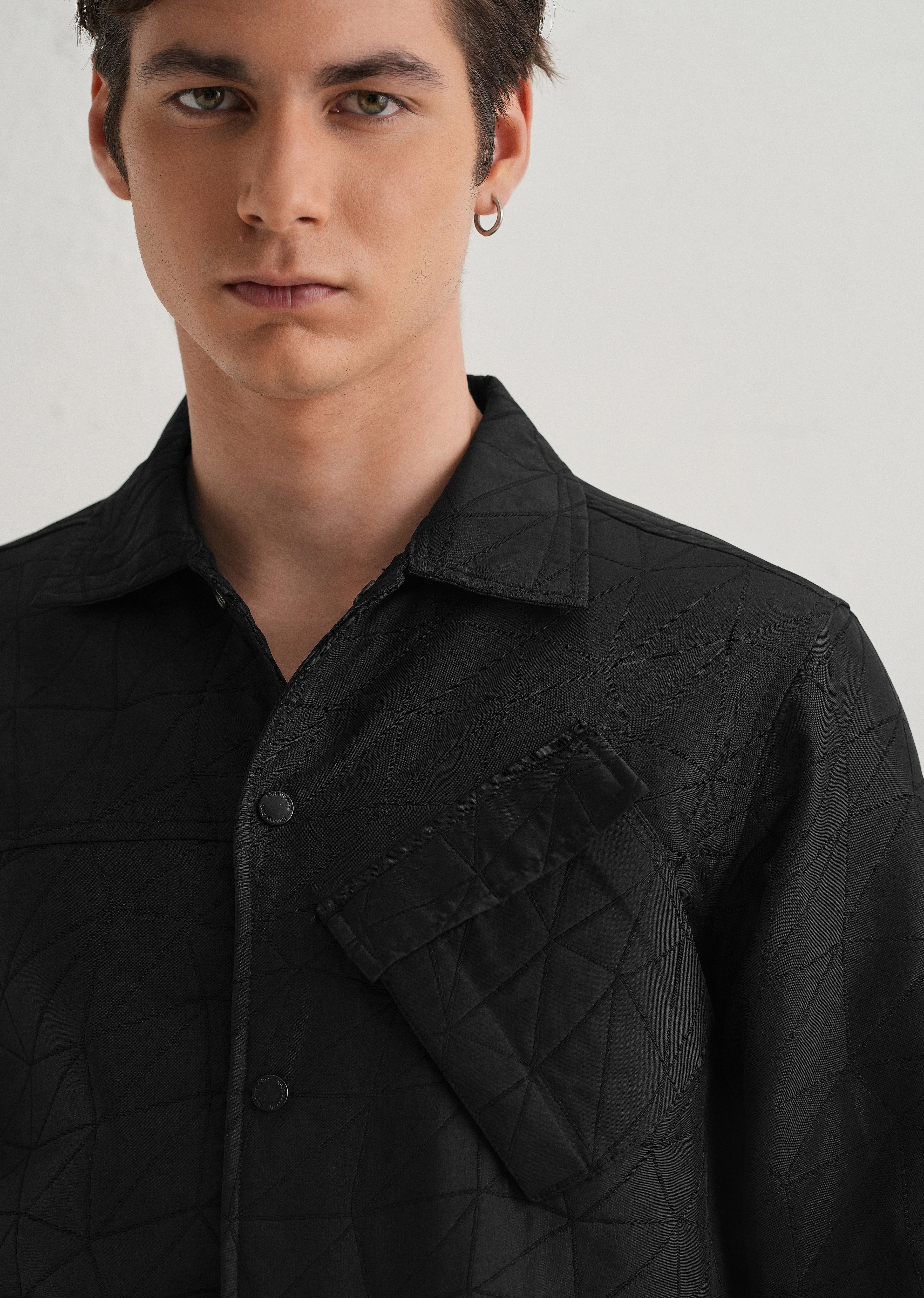 Noir Black Cross Pocket Self Pattern Shacket - Image 6