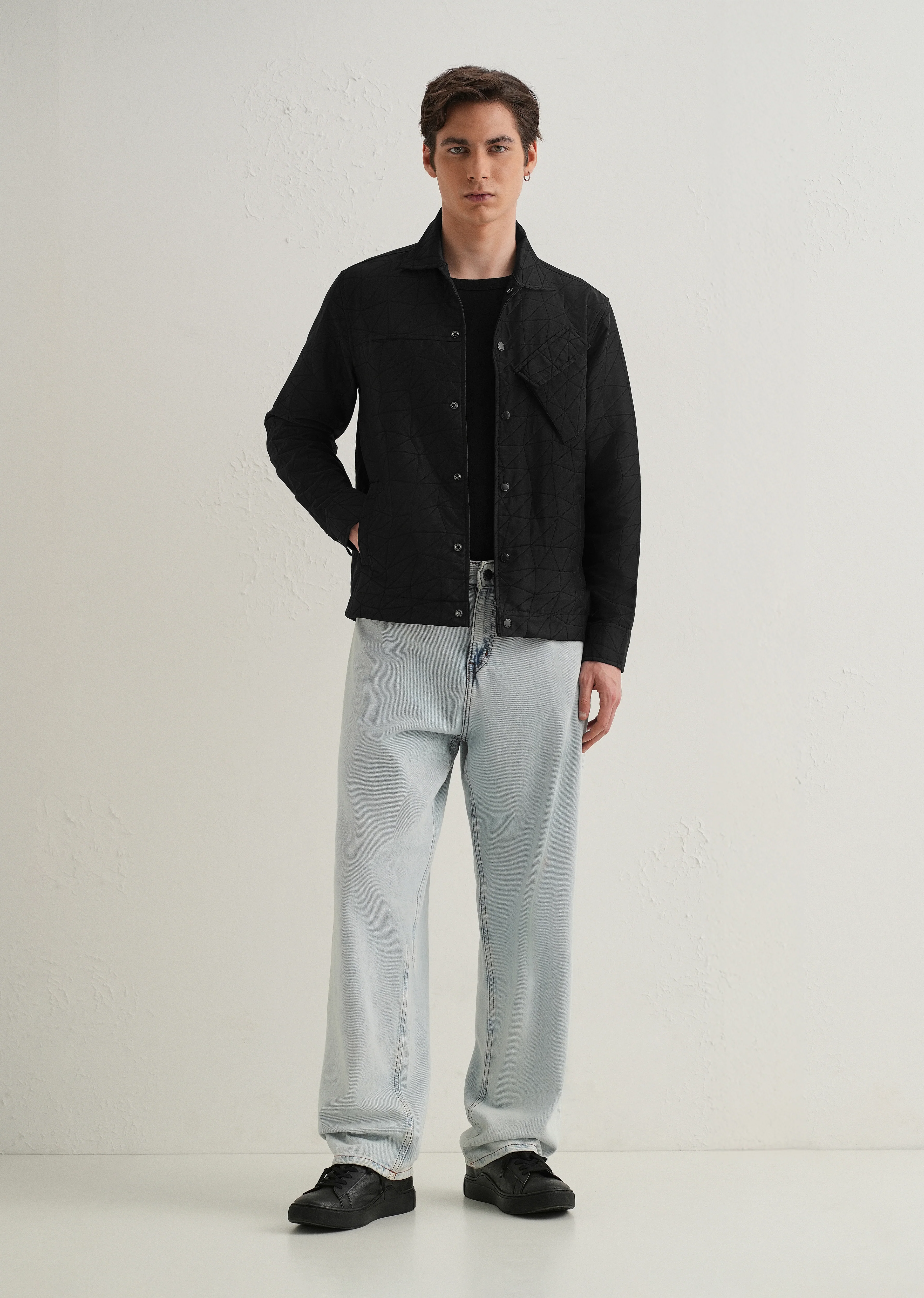 Noir Black Cross Pocket Self Pattern Shacket - Image 7