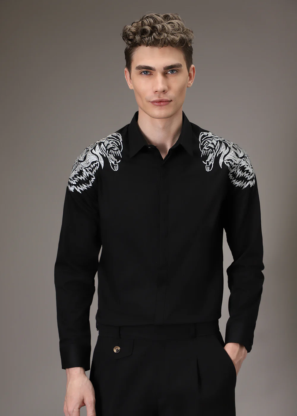 Noire Lion Embroidery Designer Shirt - Image 3