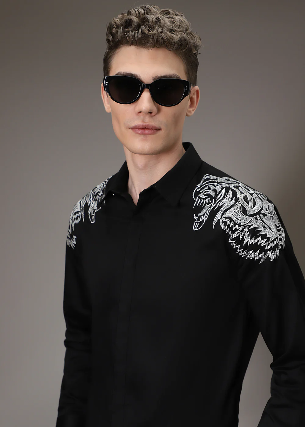 Noire Lion Embroidery Designer Shirt - Image 7