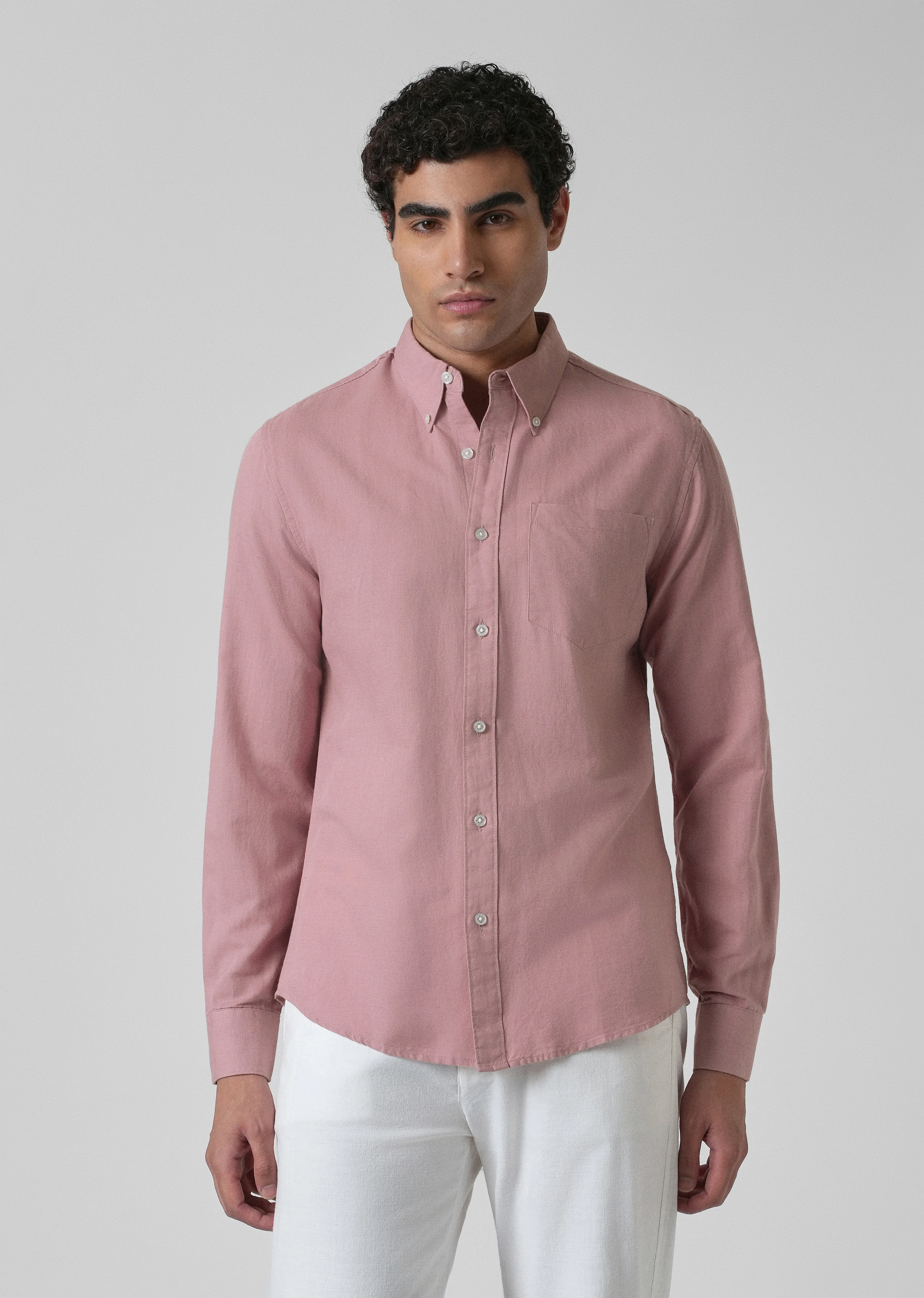 Nude Pink Cotton Linen Shirt - Image 3
