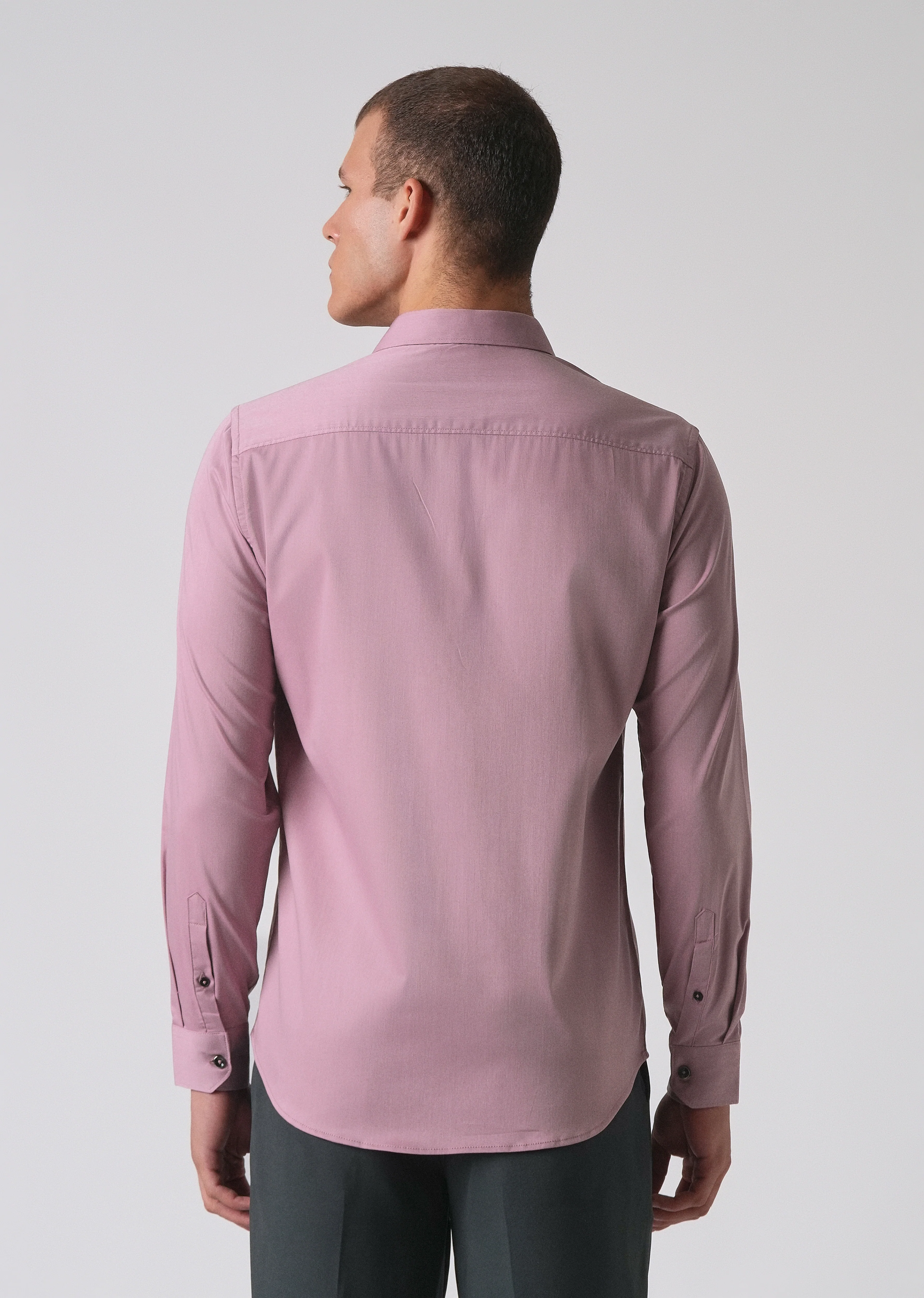 Nude Pink Cotton Stretch Plain Shirt - Image 2