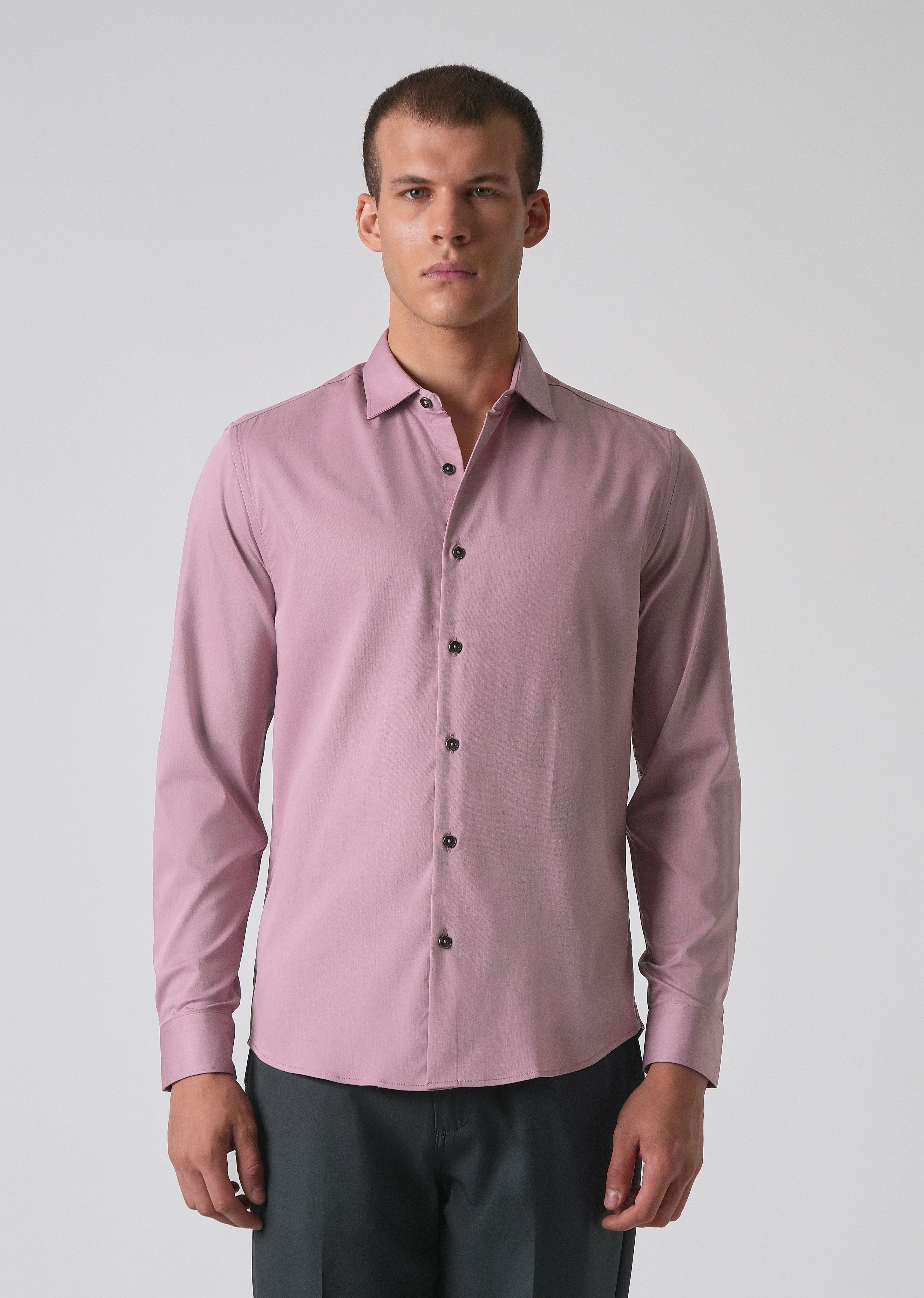 Nude Pink Cotton Stretch Plain Shirt - Image 3