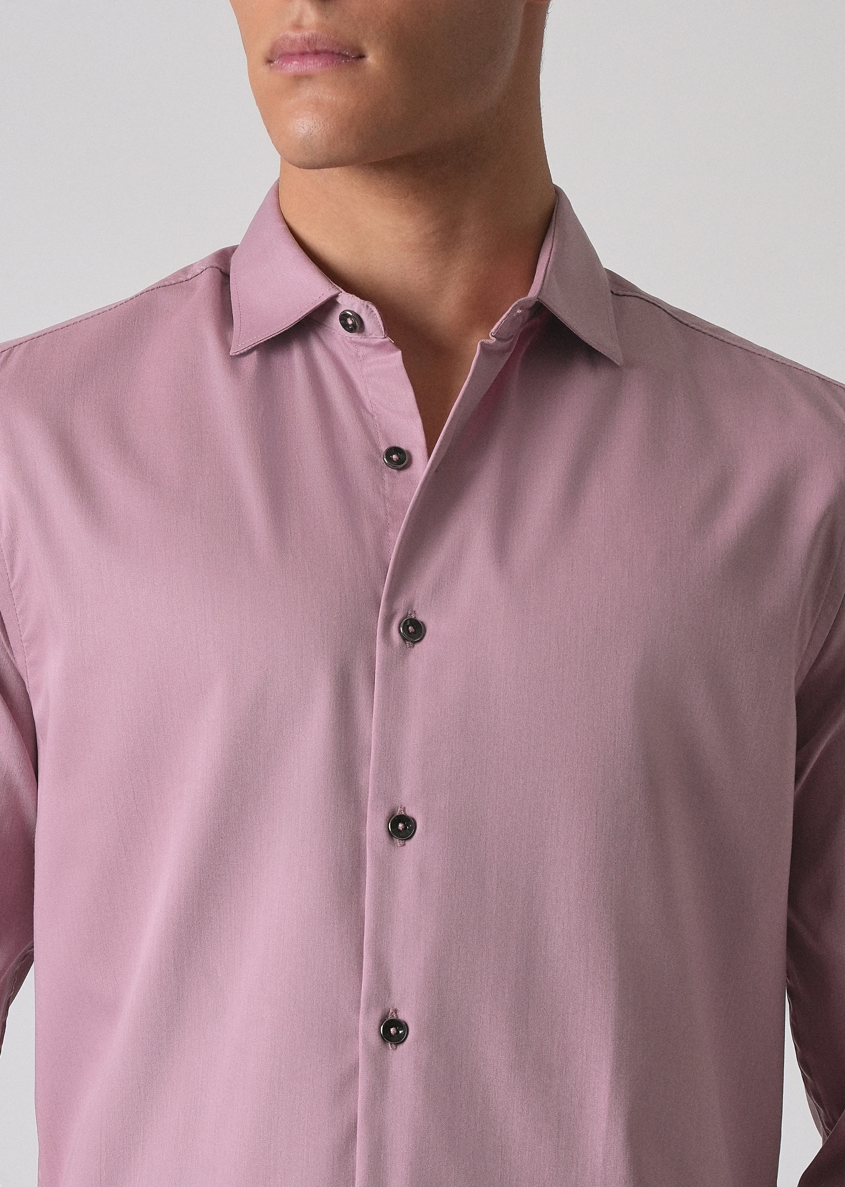 Nude Pink Cotton Stretch Plain Shirt - Image 5