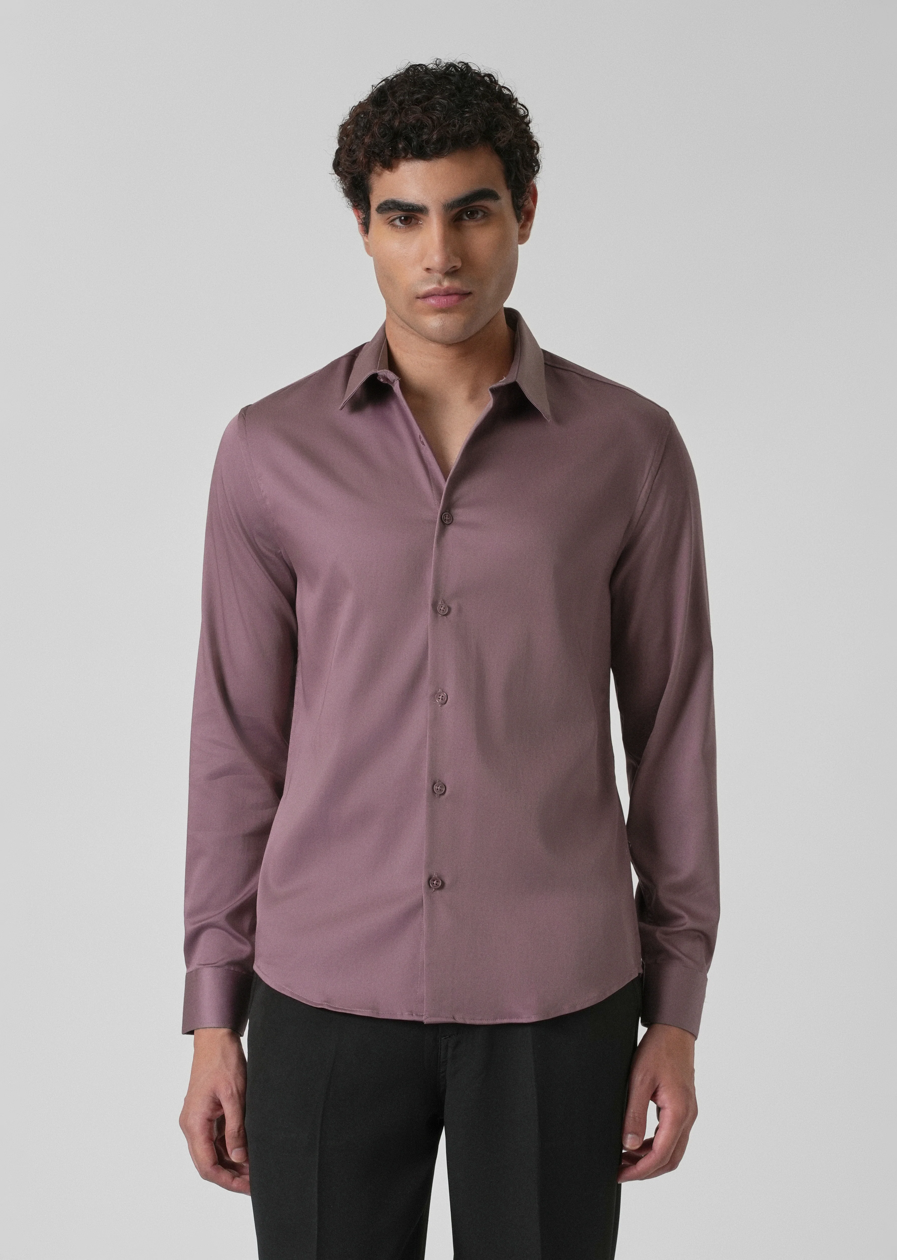 Nude Pink Plain Satin Shirt - Image 3