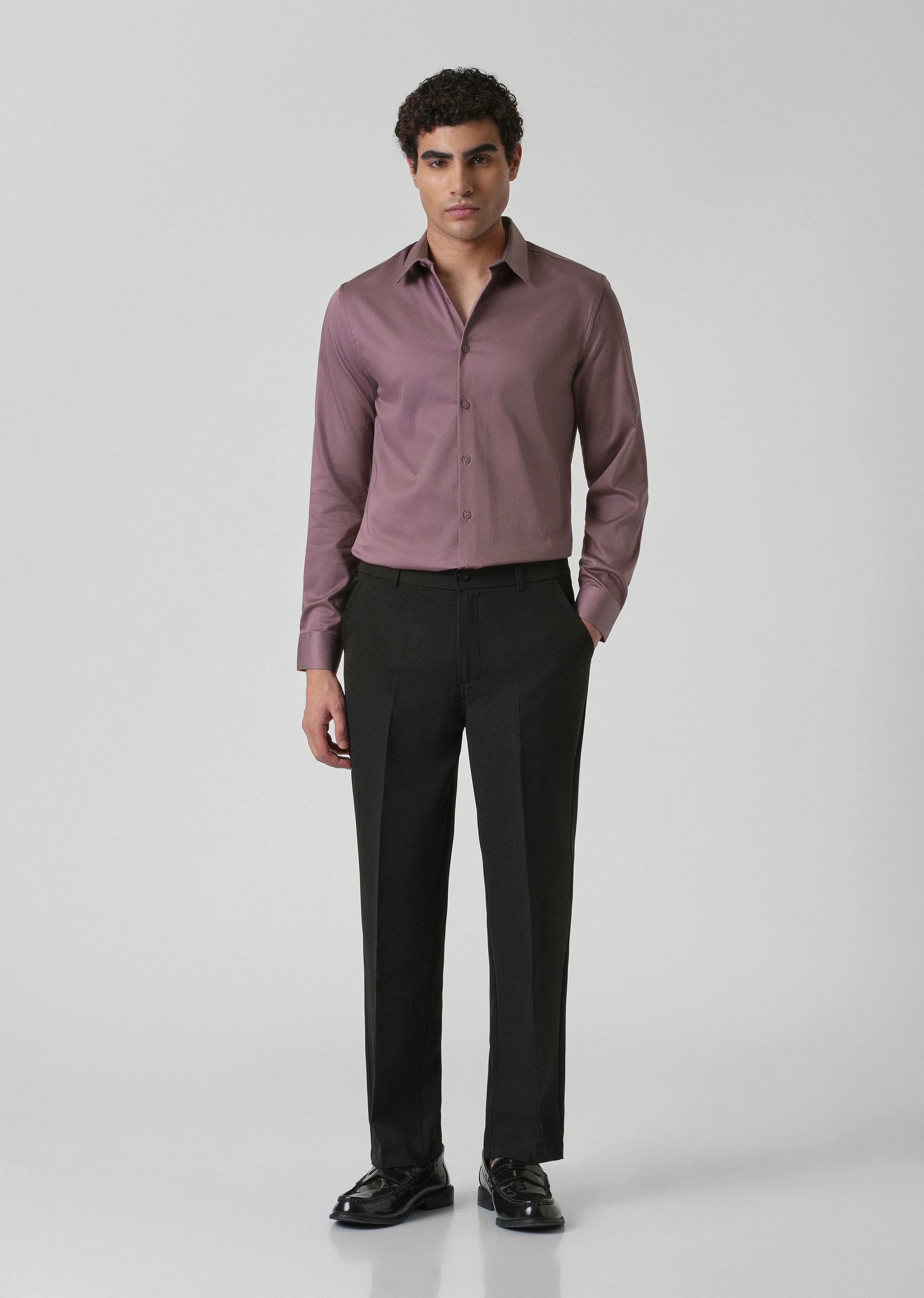 Nude Pink Plain Satin Shirt - Image 6