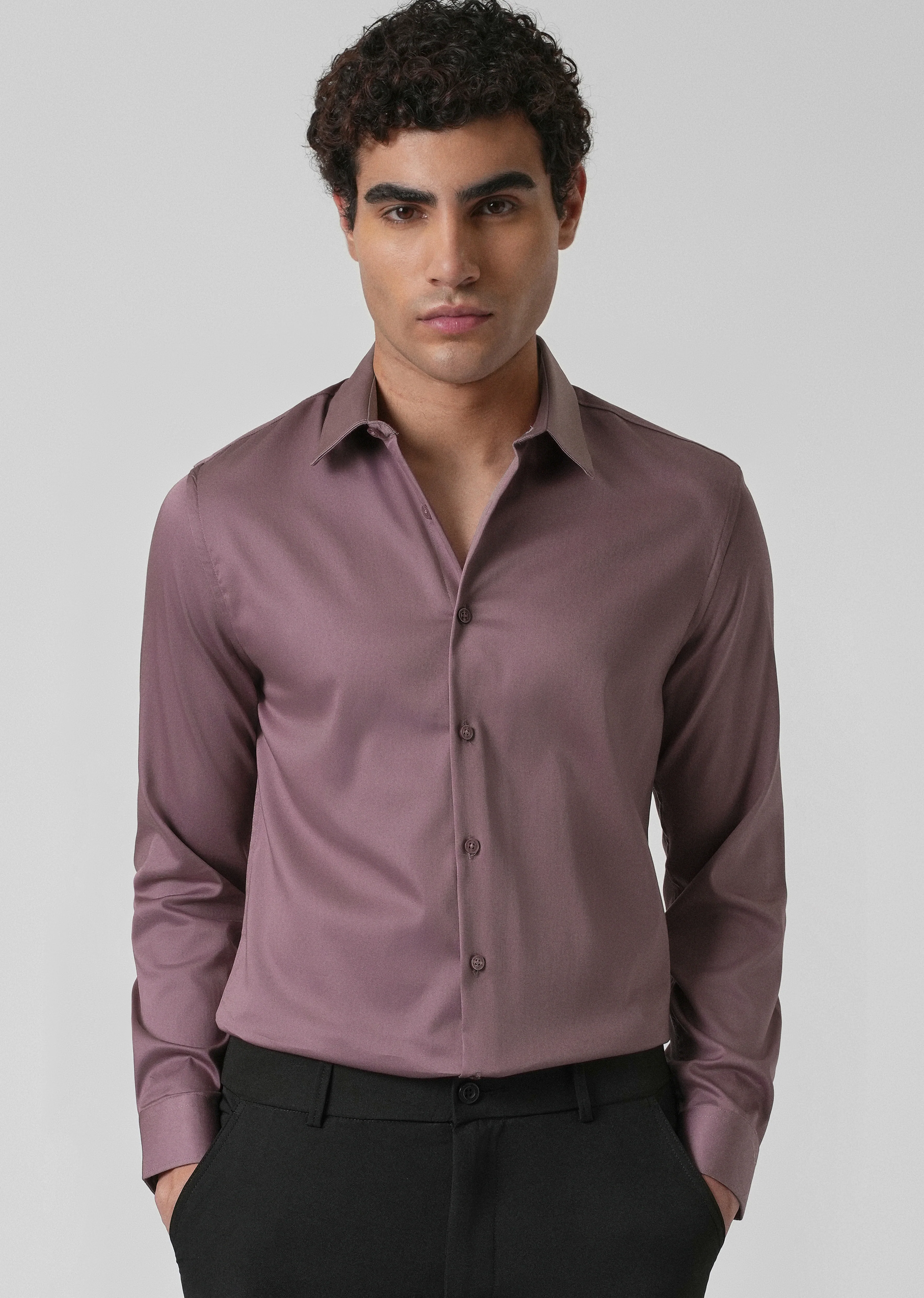 Nude Pink Plain Satin Shirt - Image 7