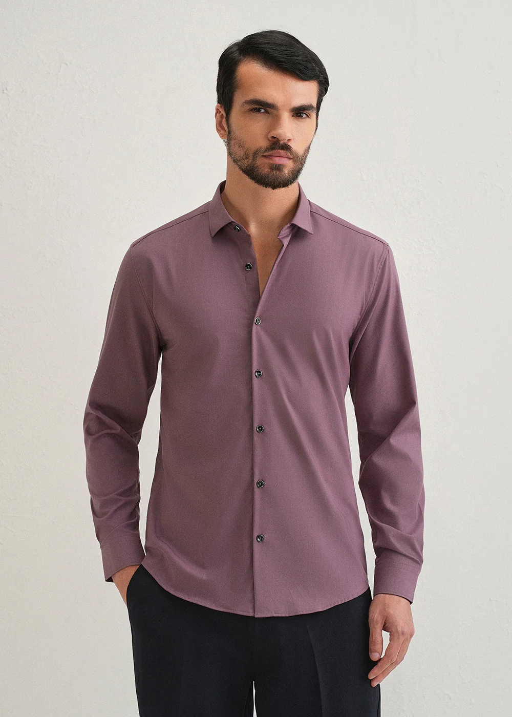 Nude Pink Plain Wrinkle Free Shirt - Image 3