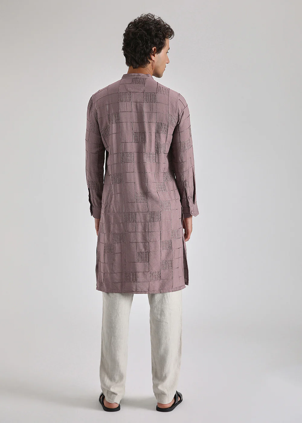 Nude Pink Self Thread Embroidered Kurta - Image 4