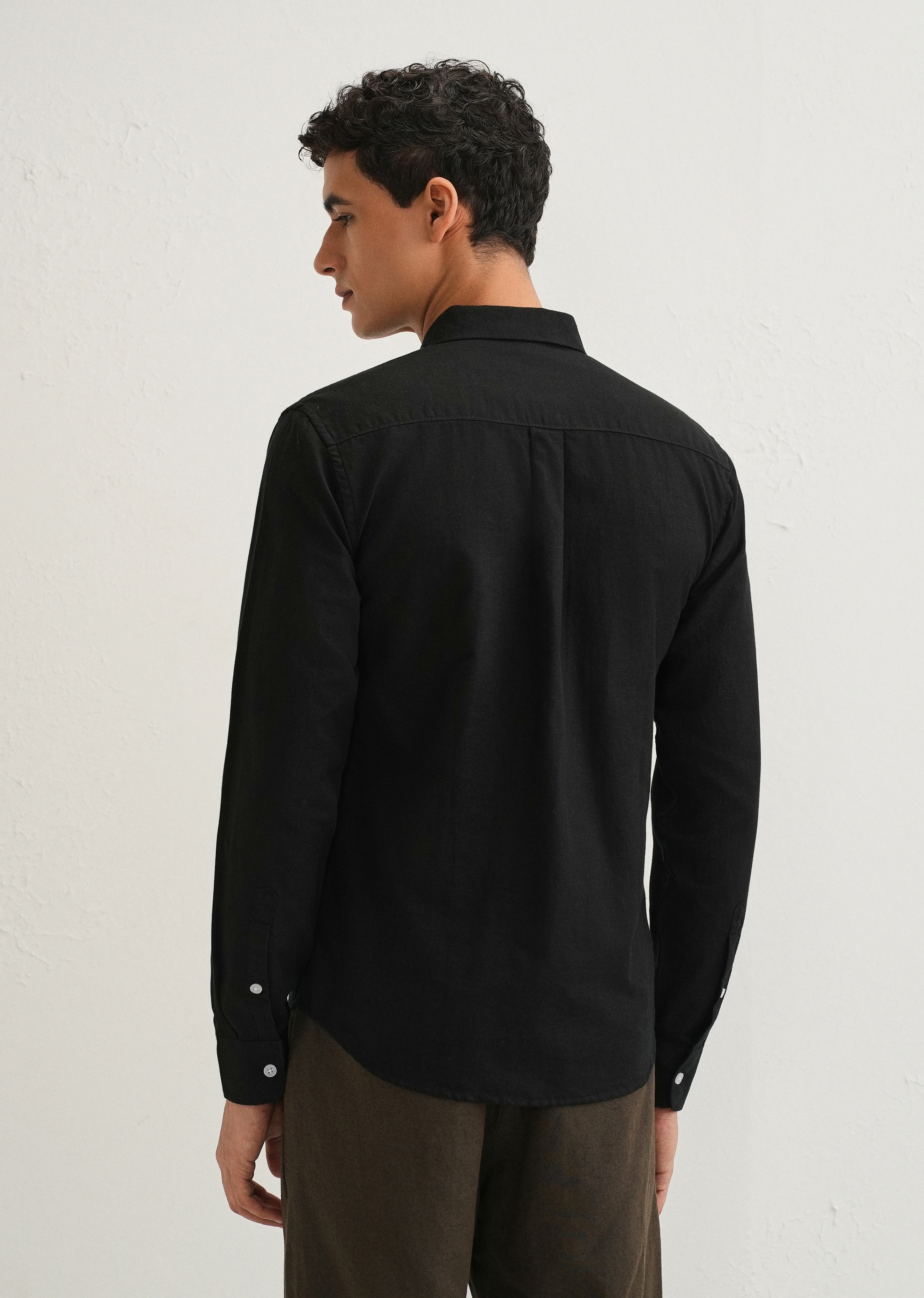 Obsidian Black Cotton Linen Shirt - Image 2