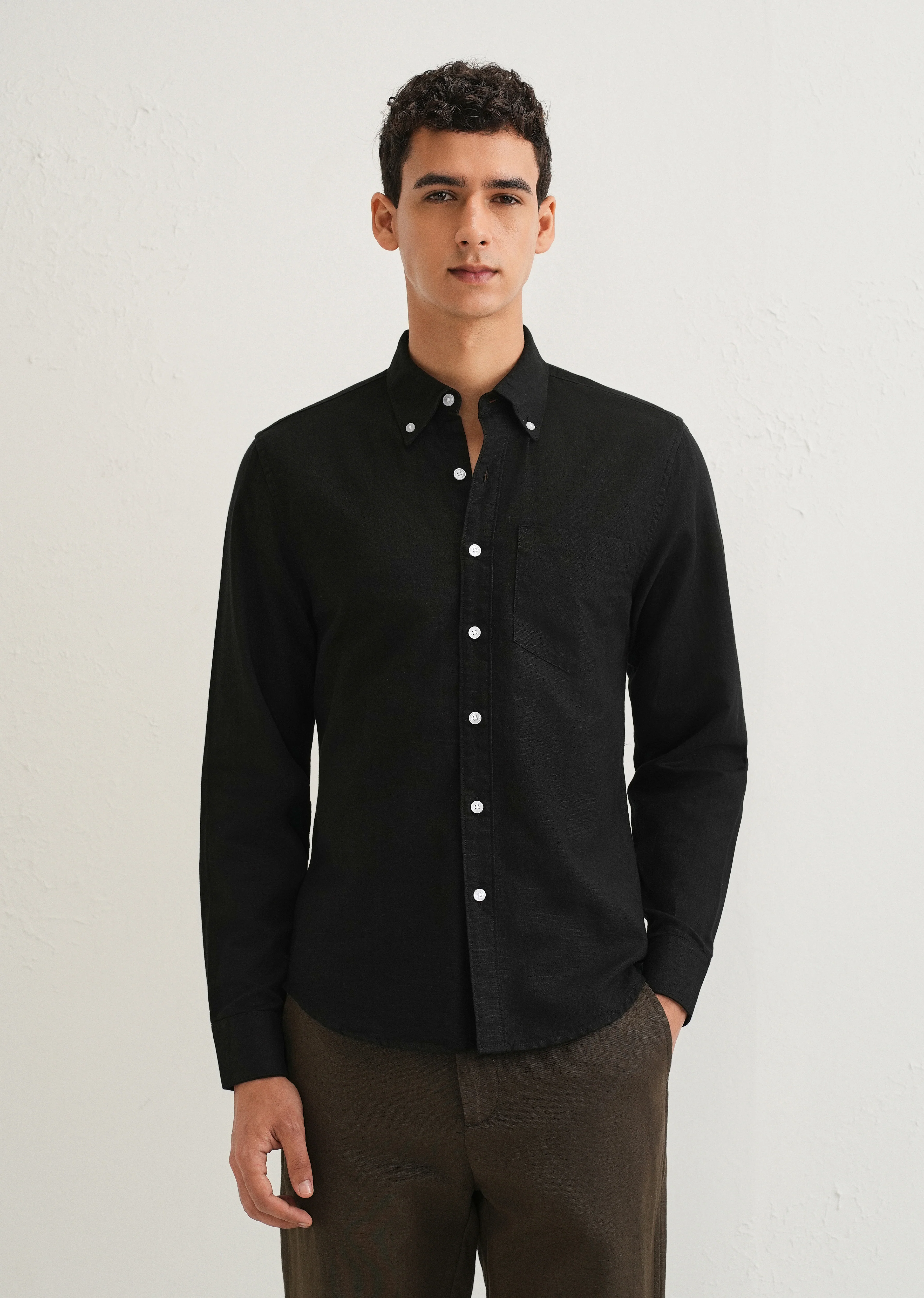 Obsidian Black Cotton Linen Shirt - Image 3